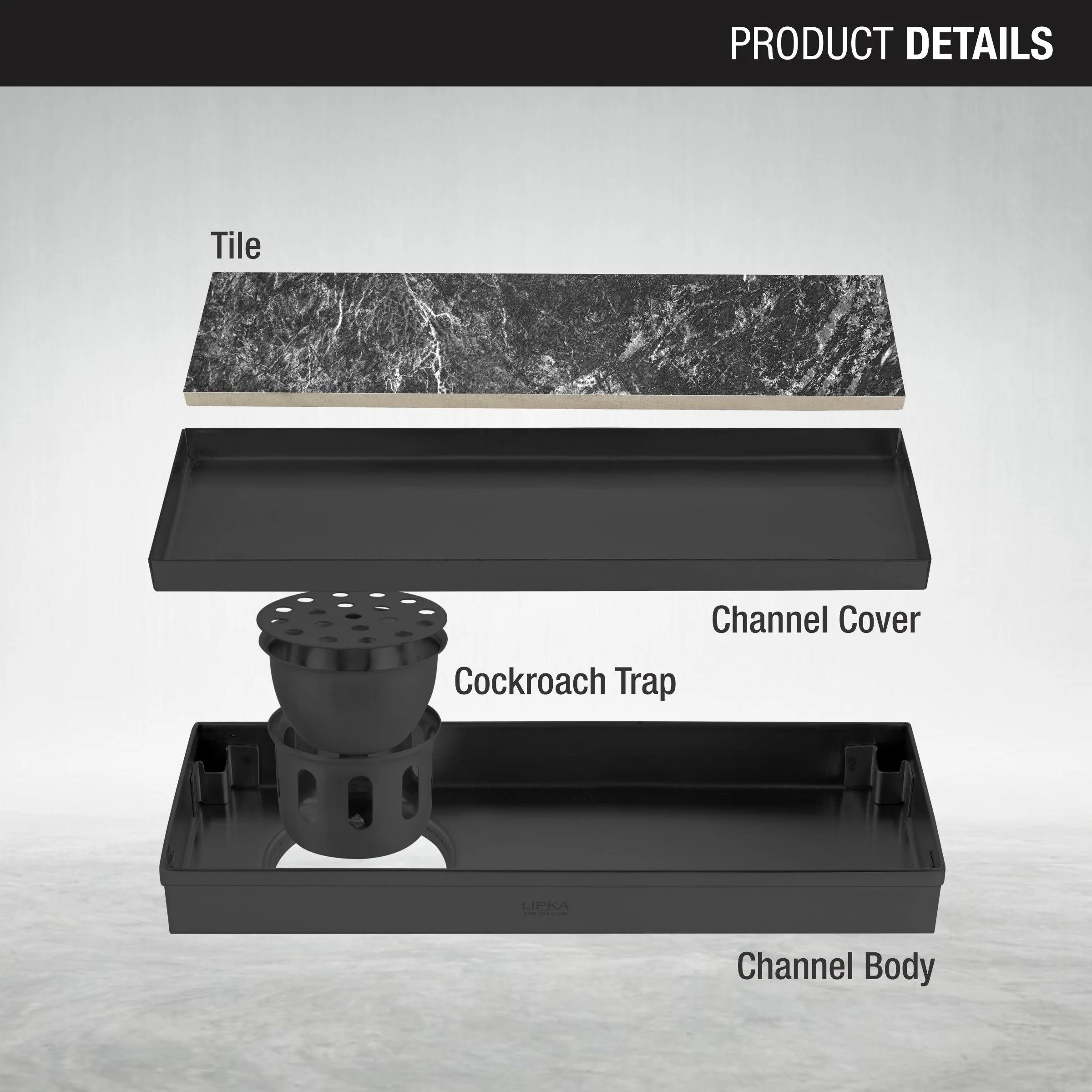 Tile Insert Shower Drain Channel - Black (18 x 4 Inches) - LIPKA - Image 3