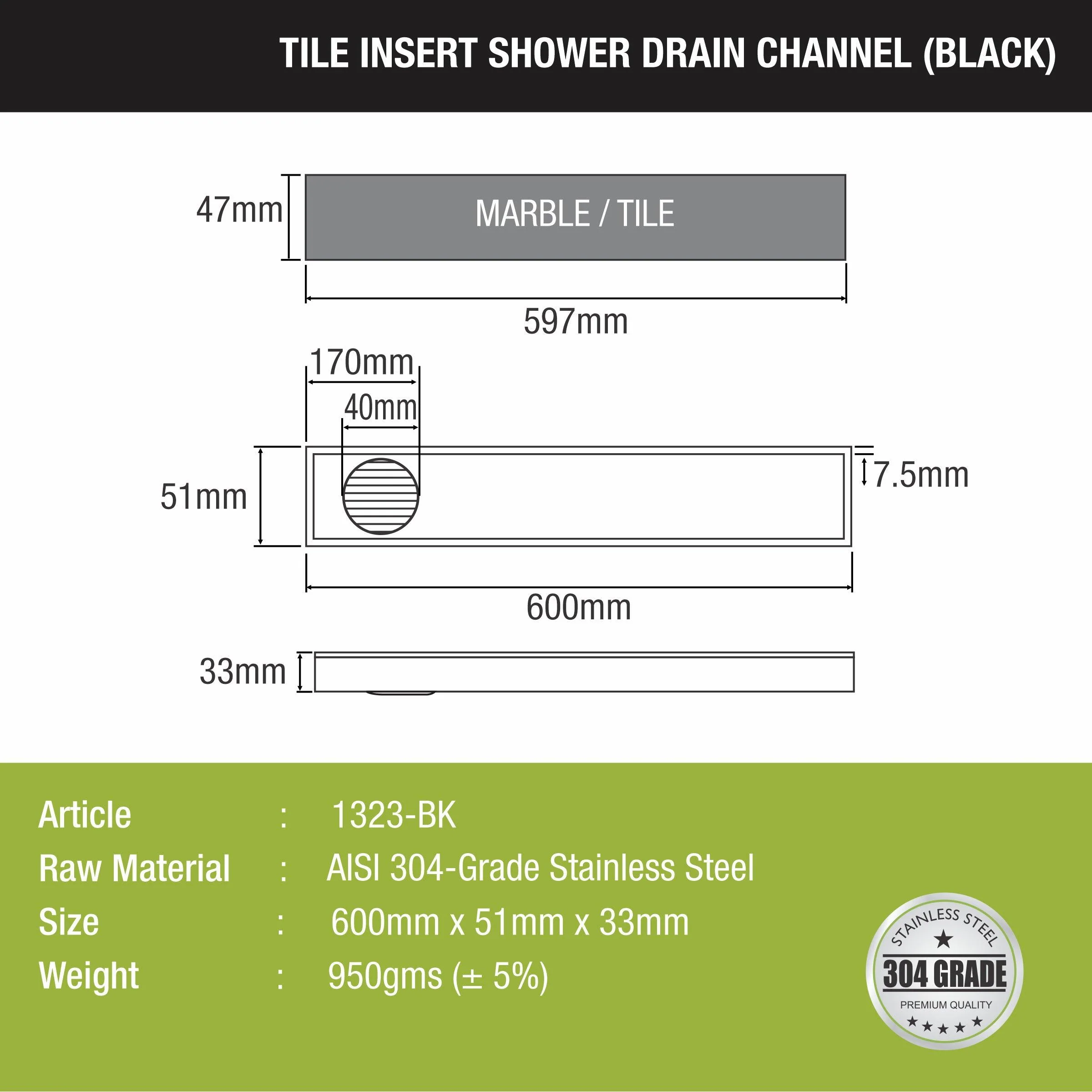 Tile Insert Shower Drain Channel - Black (24 x 2 Inches) - LIPKA - Image 2