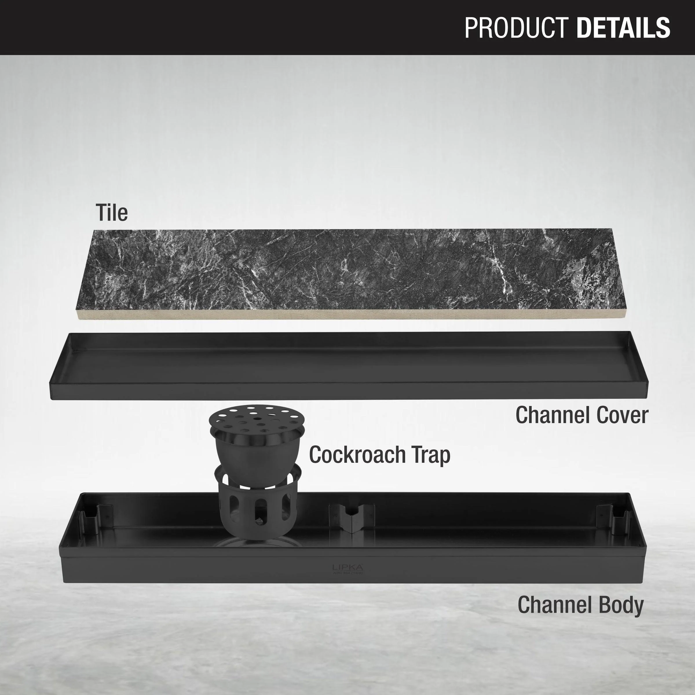 Tile Insert Shower Drain Channel - Black (24 x 4 Inches) - LIPKA - Image 3