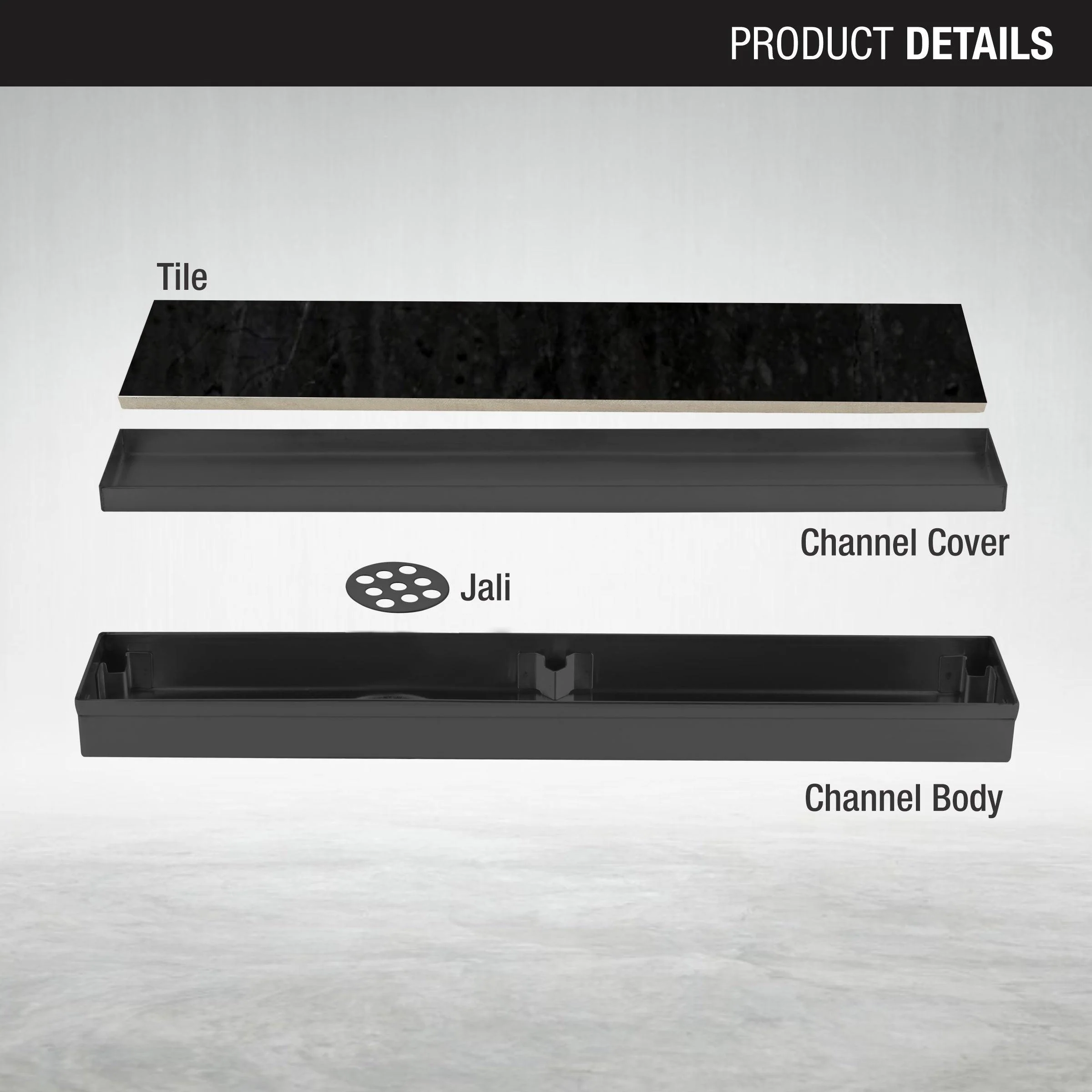 Tile Insert Shower Drain Channel - Black (32 x 2 Inches) - LIPKA - Image 3