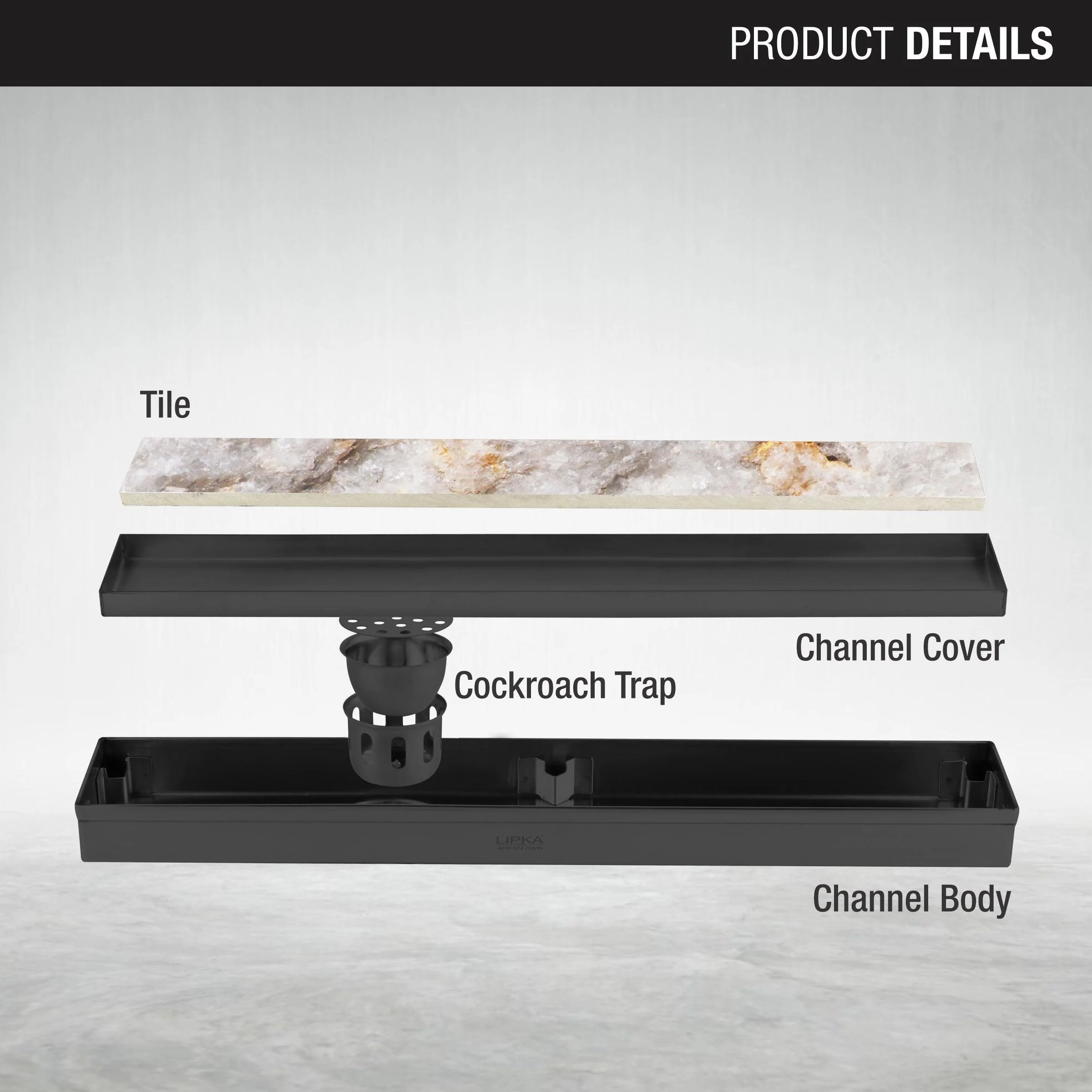 Tile Insert Shower Drain Channel - Black (32 x 3 Inches) - LIPKA - Image 3