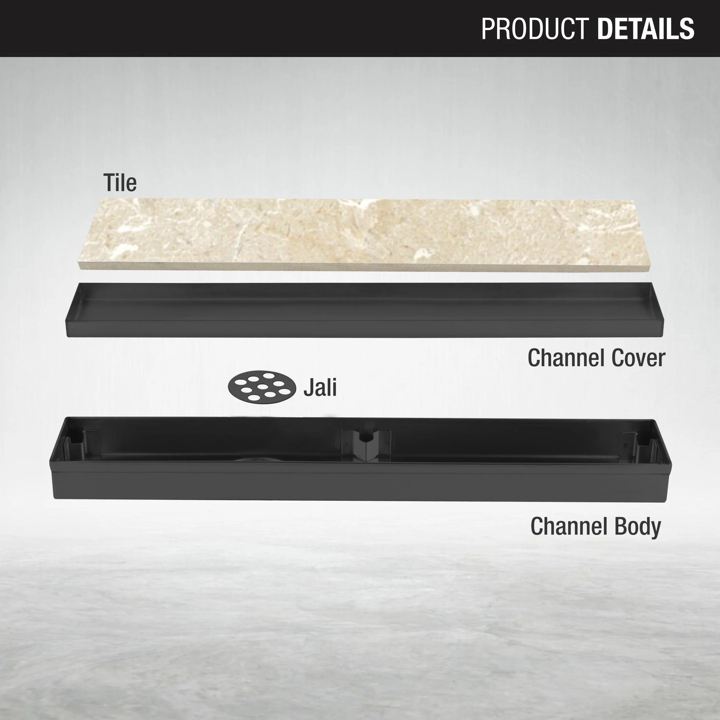Tile Insert Shower Drain Channel - Black (36 x 2 Inches) - LIPKA - Image 3