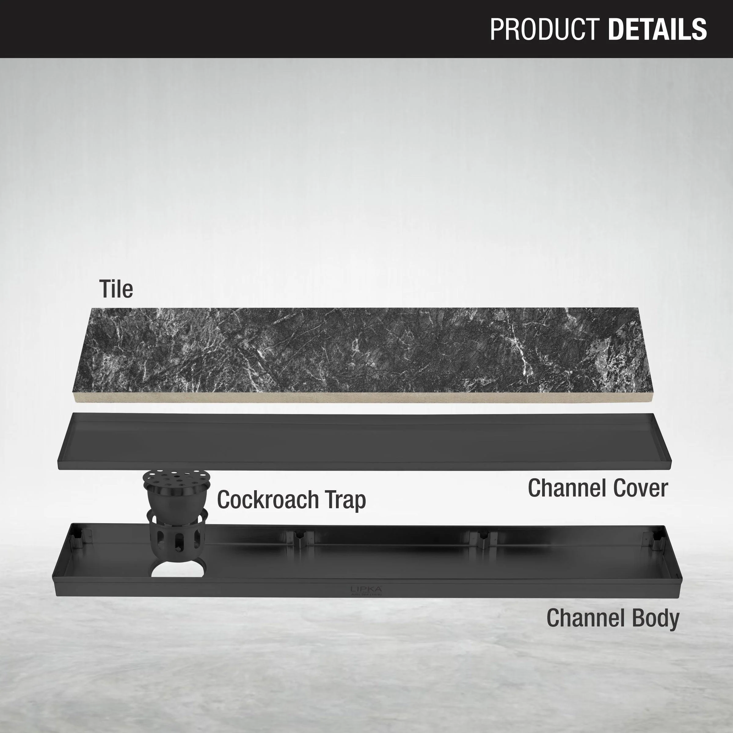 Tile Insert Shower Drain Channel - Black (36 x 4 Inches) - LIPKA - Image 3