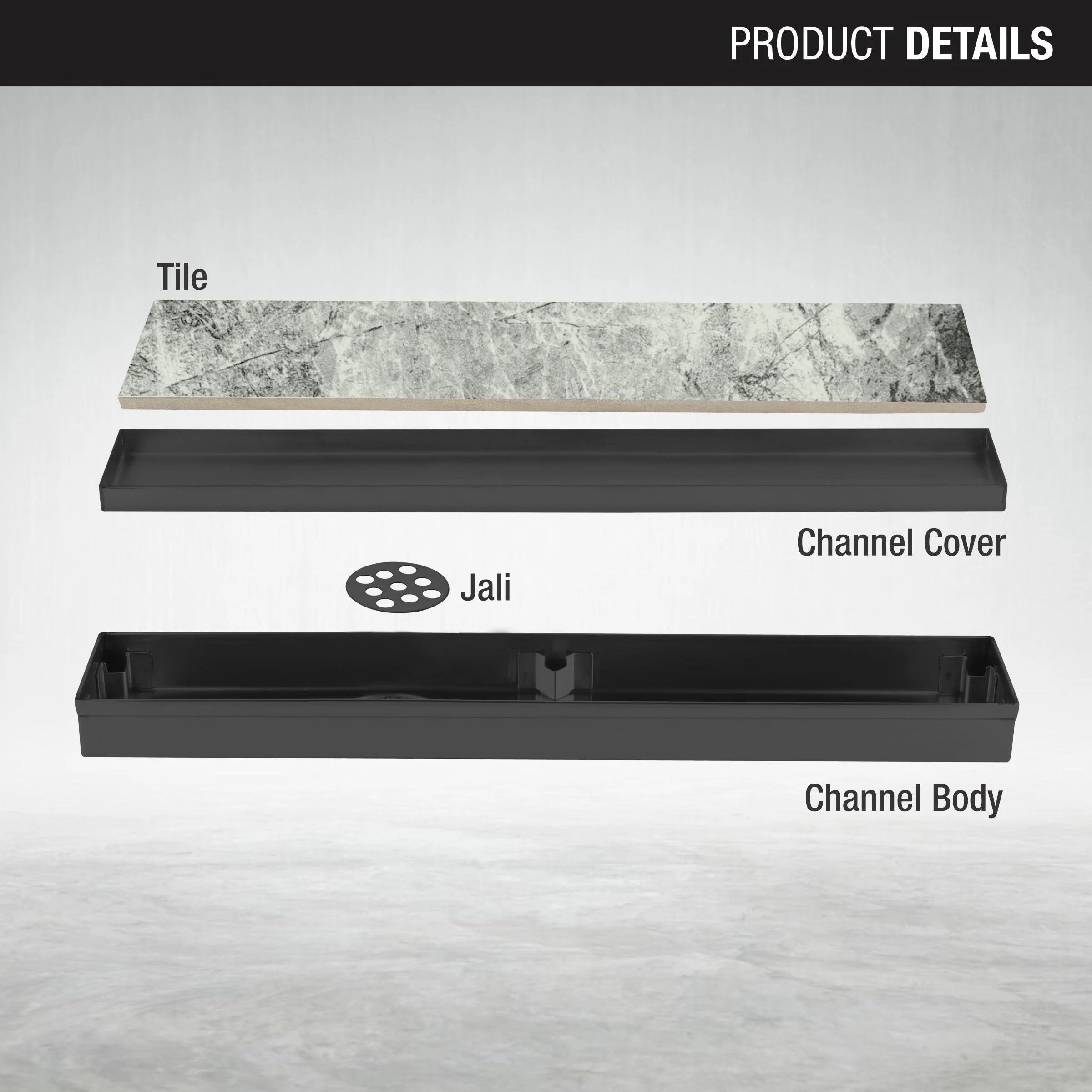 Tile Insert Shower Drain Channel - Black (40 x 2 Inches) - LIPKA - Image 3