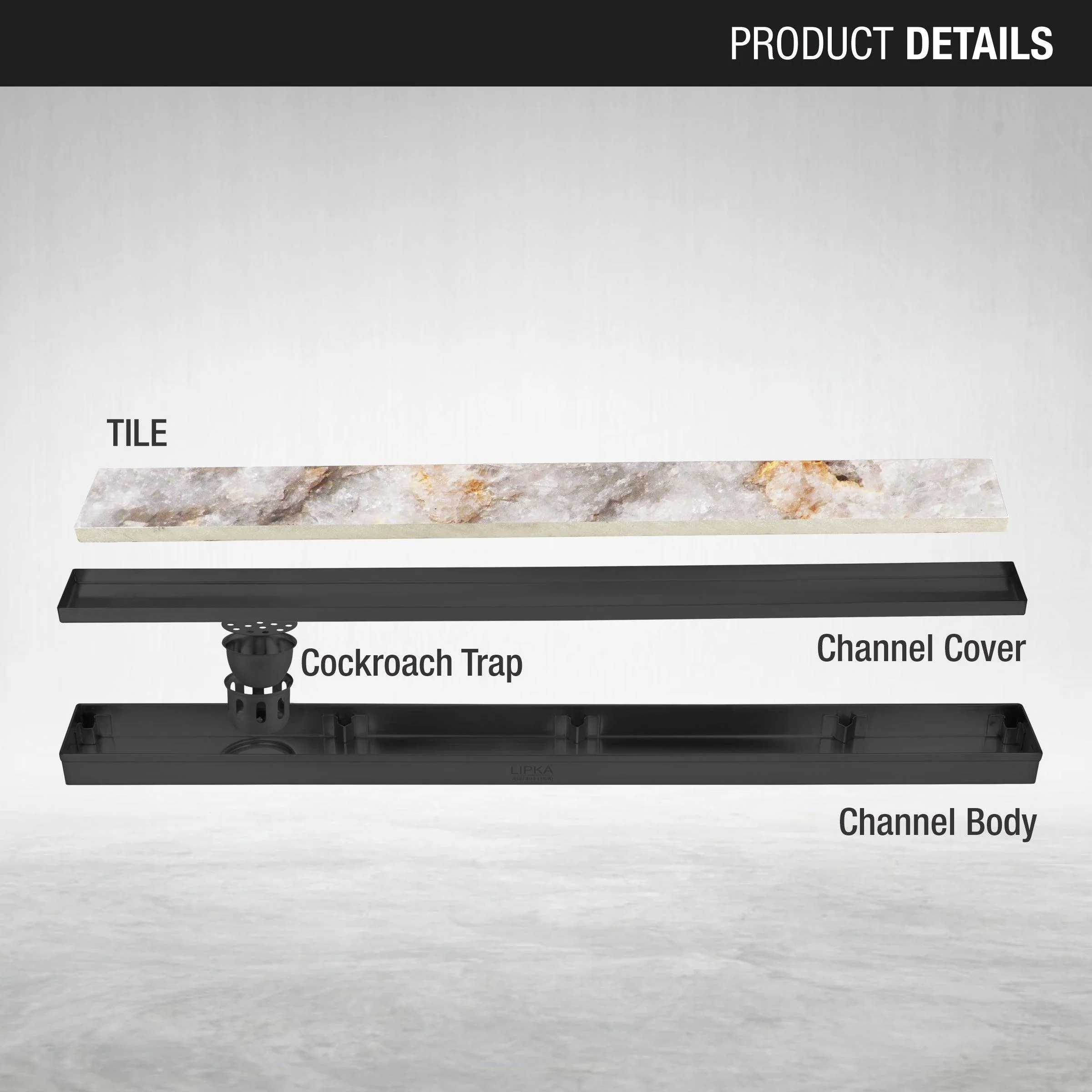 Tile Insert Shower Drain Channel - Black (40 x 3 Inches) - LIPKA - Image 3