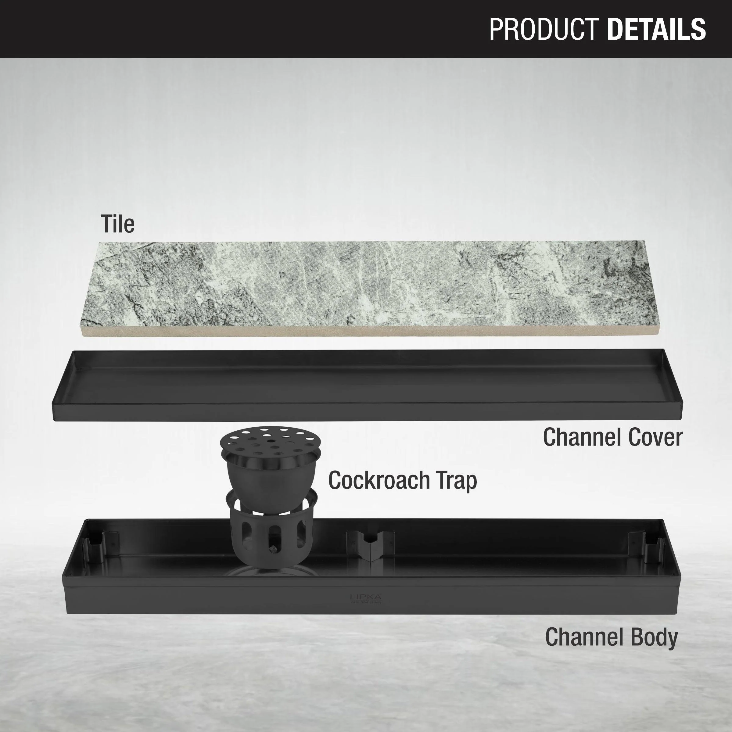 Tile Insert Shower Drain Channel - Black (40 x 5 Inches) - LIPKA - Image 3