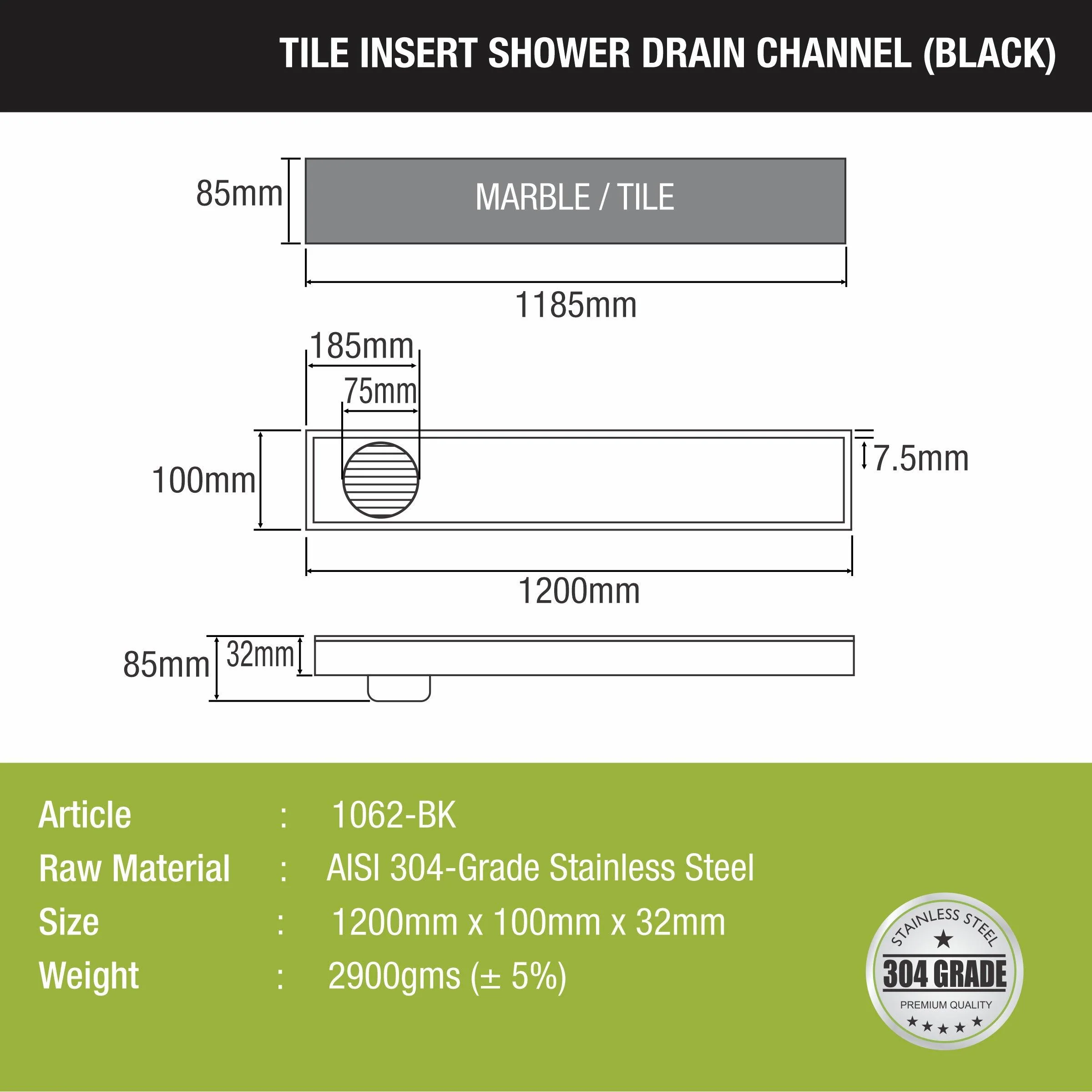 Tile Insert Shower Drain Channel - Black (48 x 4 Inches) - LIPKA - Image 2