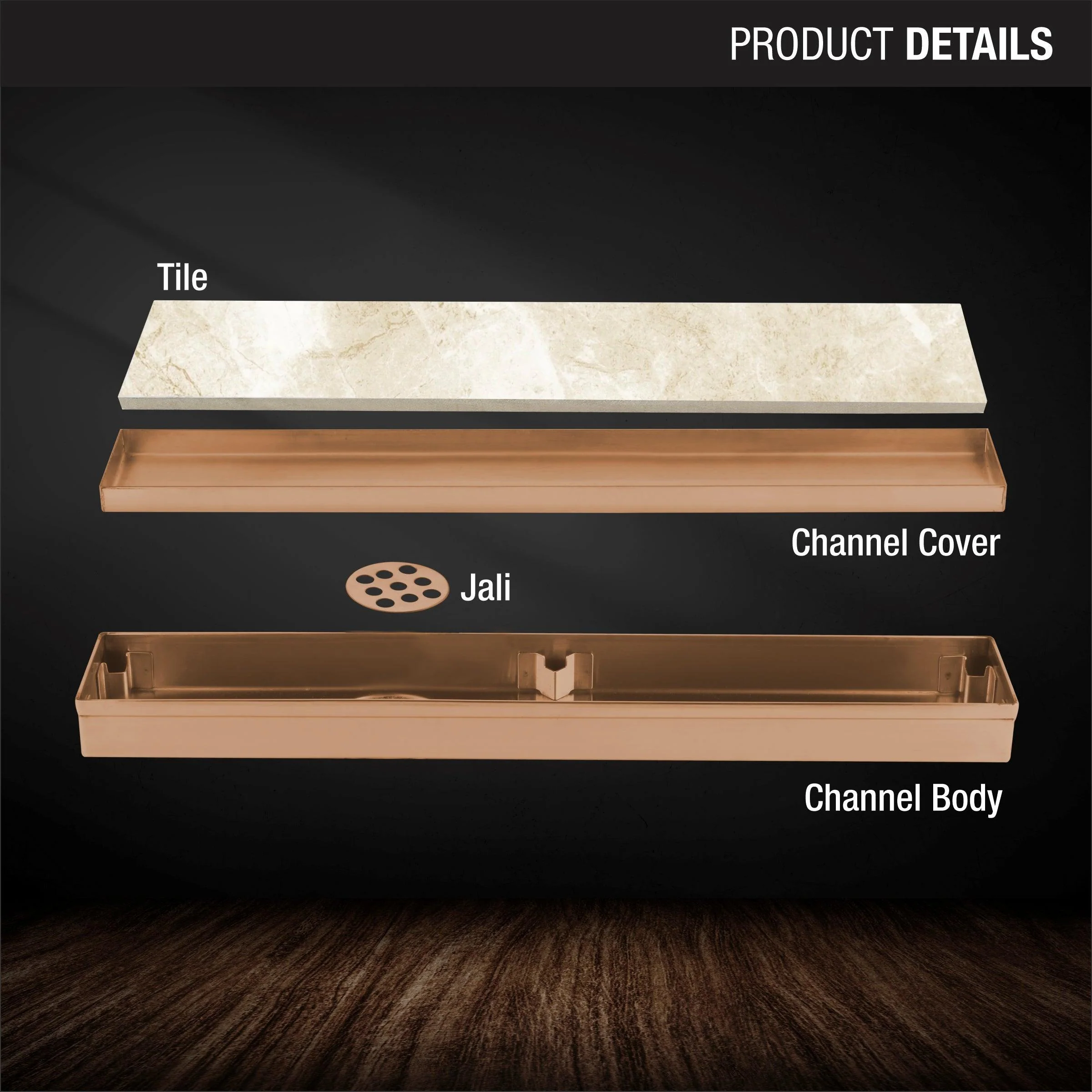 Tile Insert Shower Drain Channel - Yellow Gold (12 x 2 Inches) - LIPKA - Image 3