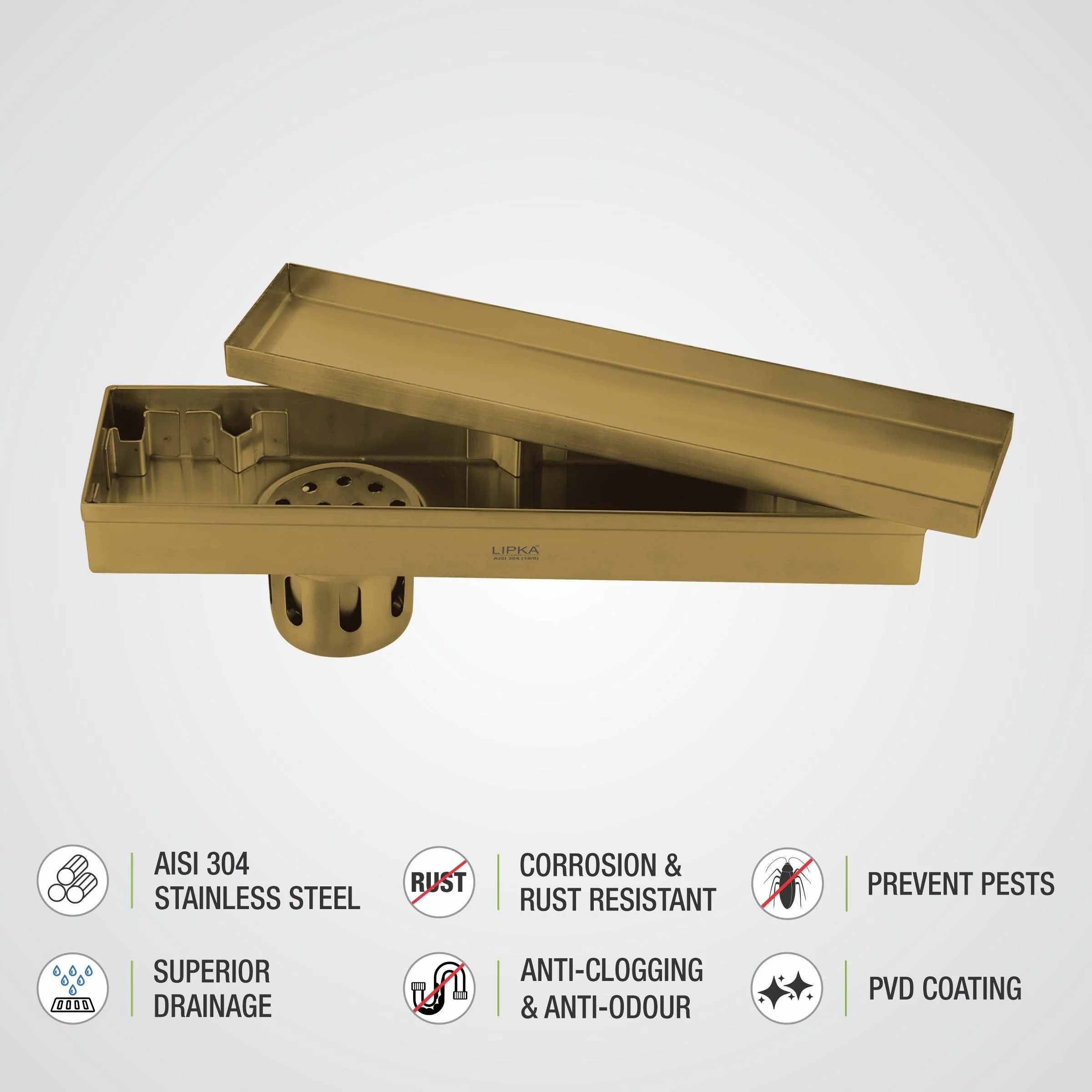 Tile Insert Shower Drain Channel - Yellow Gold (12 x 3 Inches) - LIPKA - Image 4