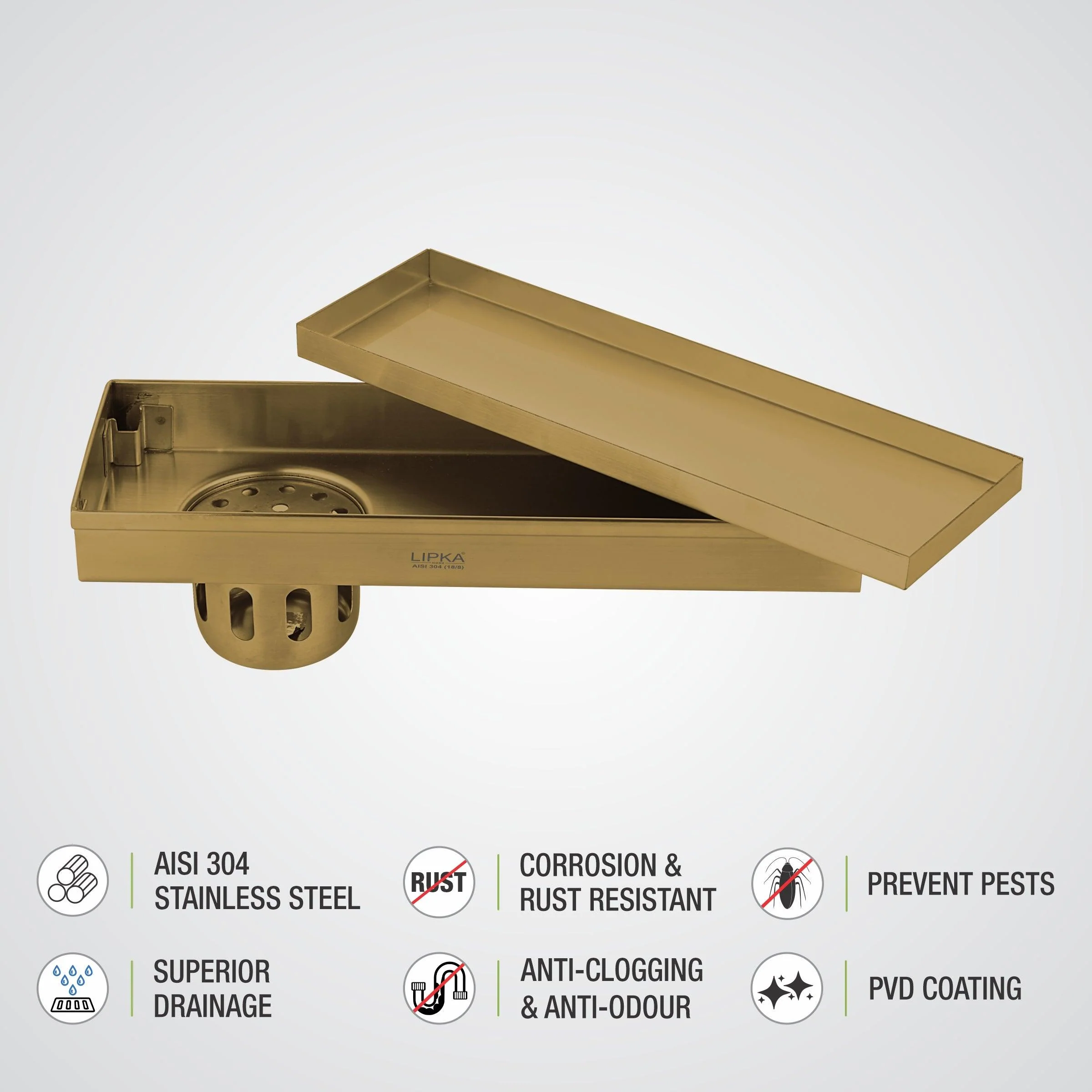 Tile Insert Shower Drain Channel - Yellow Gold (12 x 4 Inches) - LIPKA - Image 6