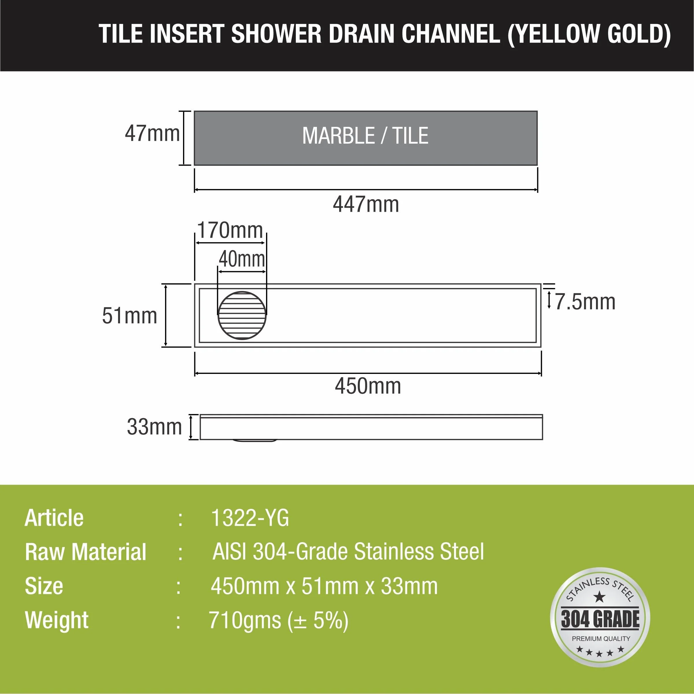 Tile Insert Shower Drain Channel - Yellow Gold (18 x 2 Inches) - LIPKA - Image 2