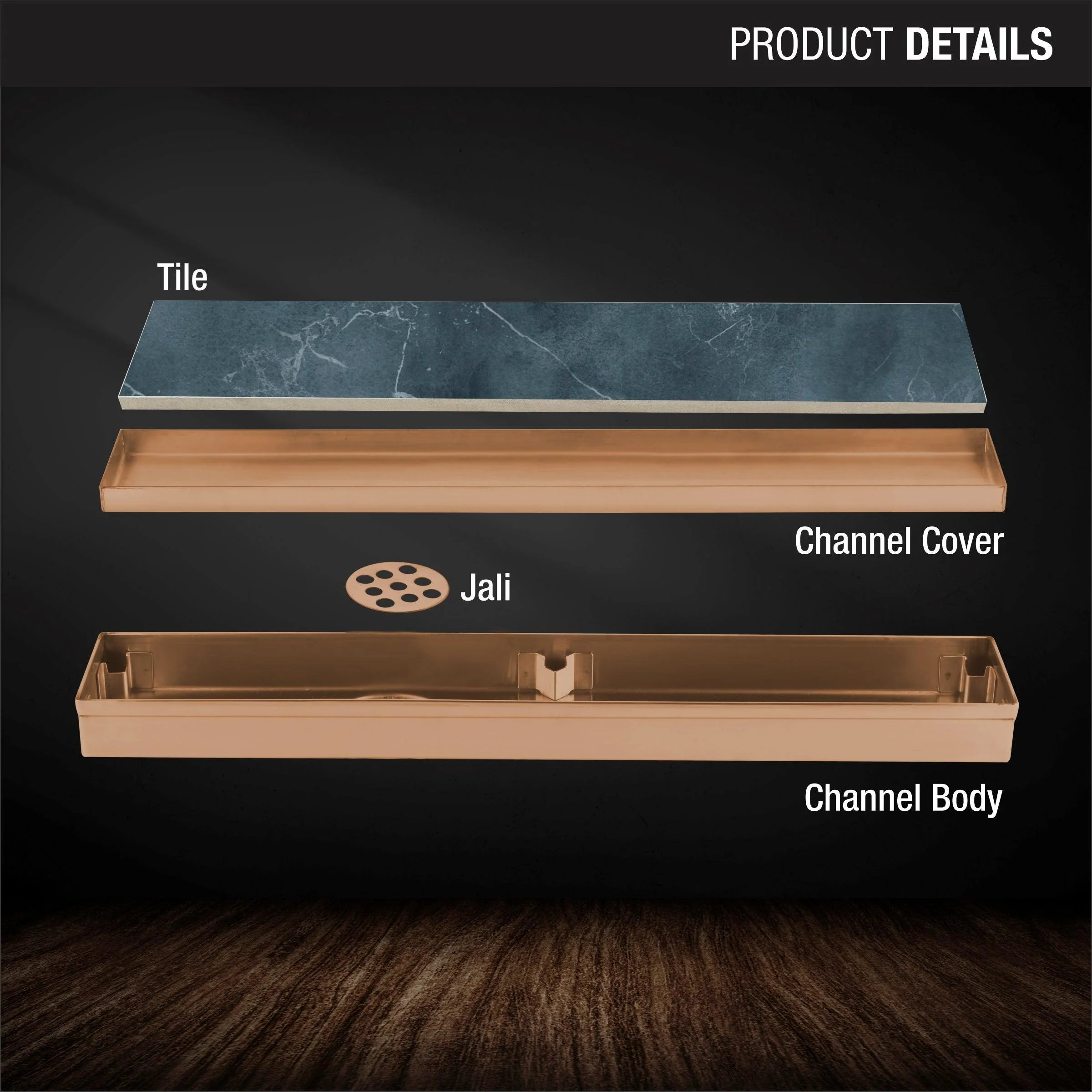 Tile Insert Shower Drain Channel - Yellow Gold (18 x 2 Inches) - LIPKA - Image 3