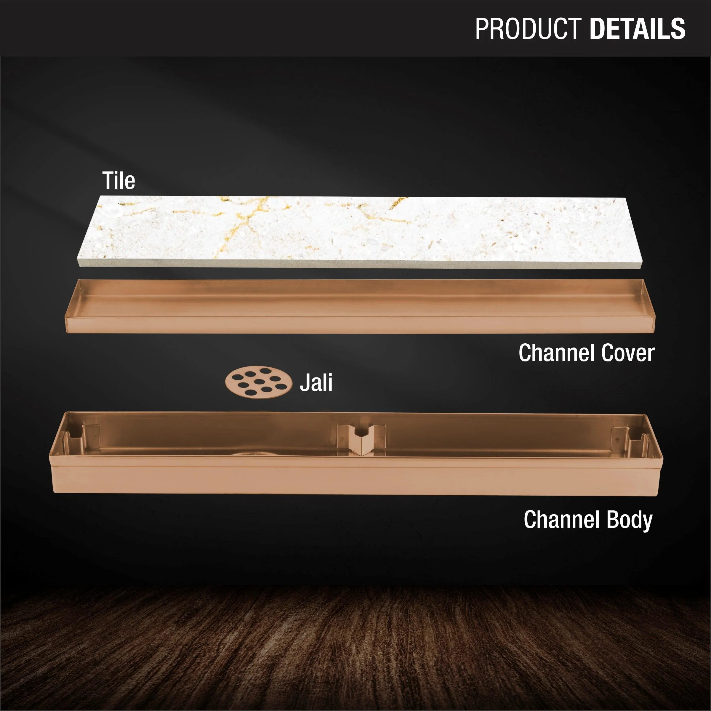 Tile Insert Shower Drain Channel - Yellow Gold (24 x 2 Inches) - LIPKA - Image 3