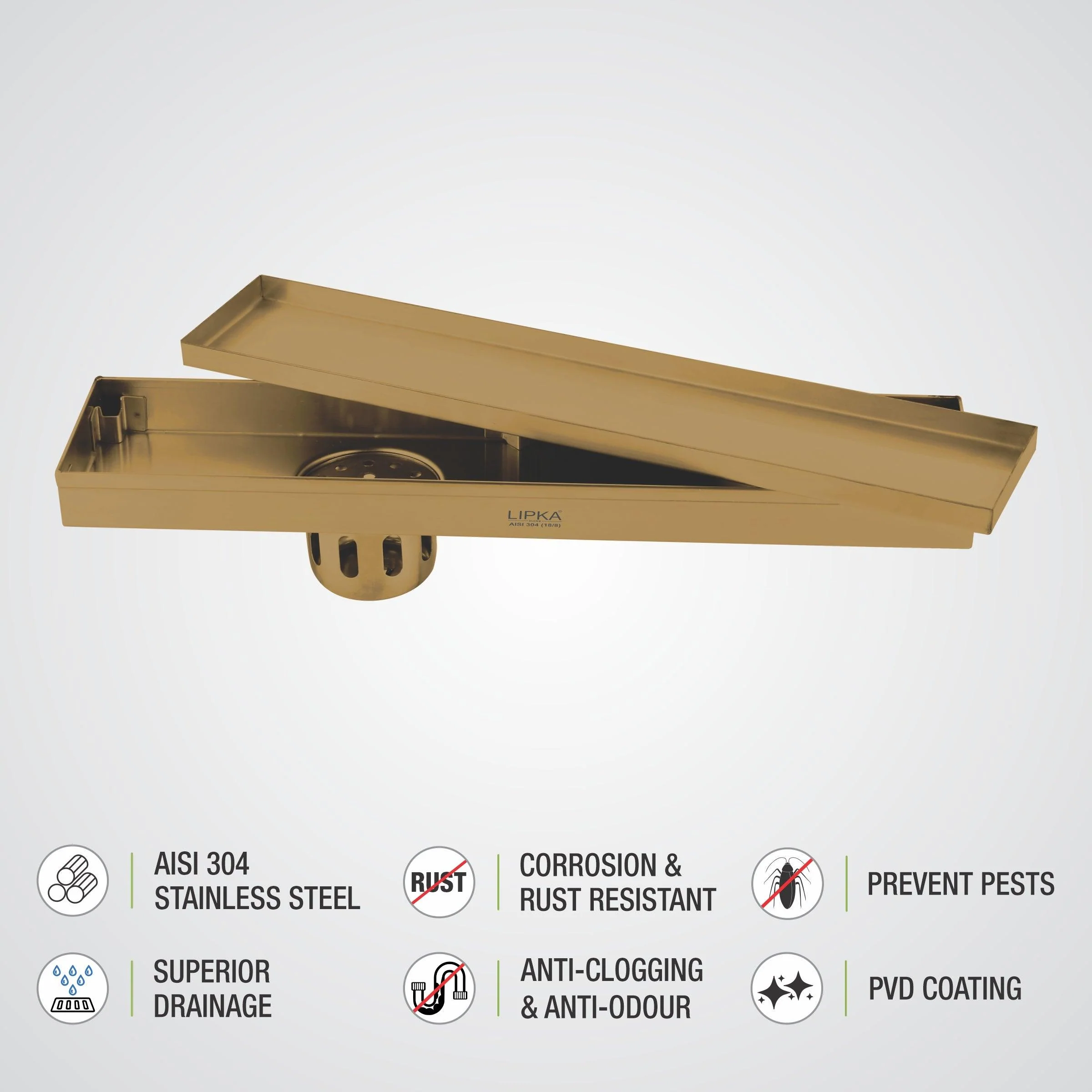 Tile Insert Shower Drain Channel - Yellow Gold (24 x 4 Inches) - LIPKA - Image 5