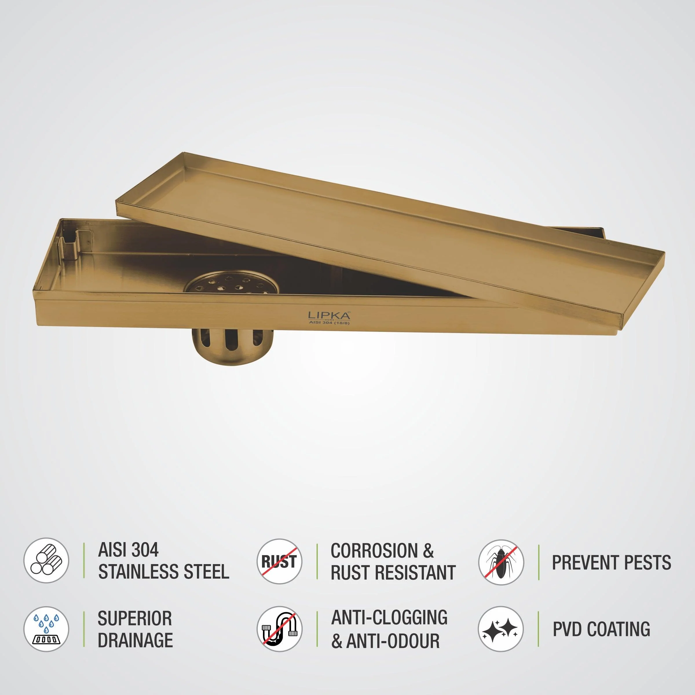 Tile Insert Shower Drain Channel - Yellow Gold (24 x 5 Inches) - LIPKA - Image 5