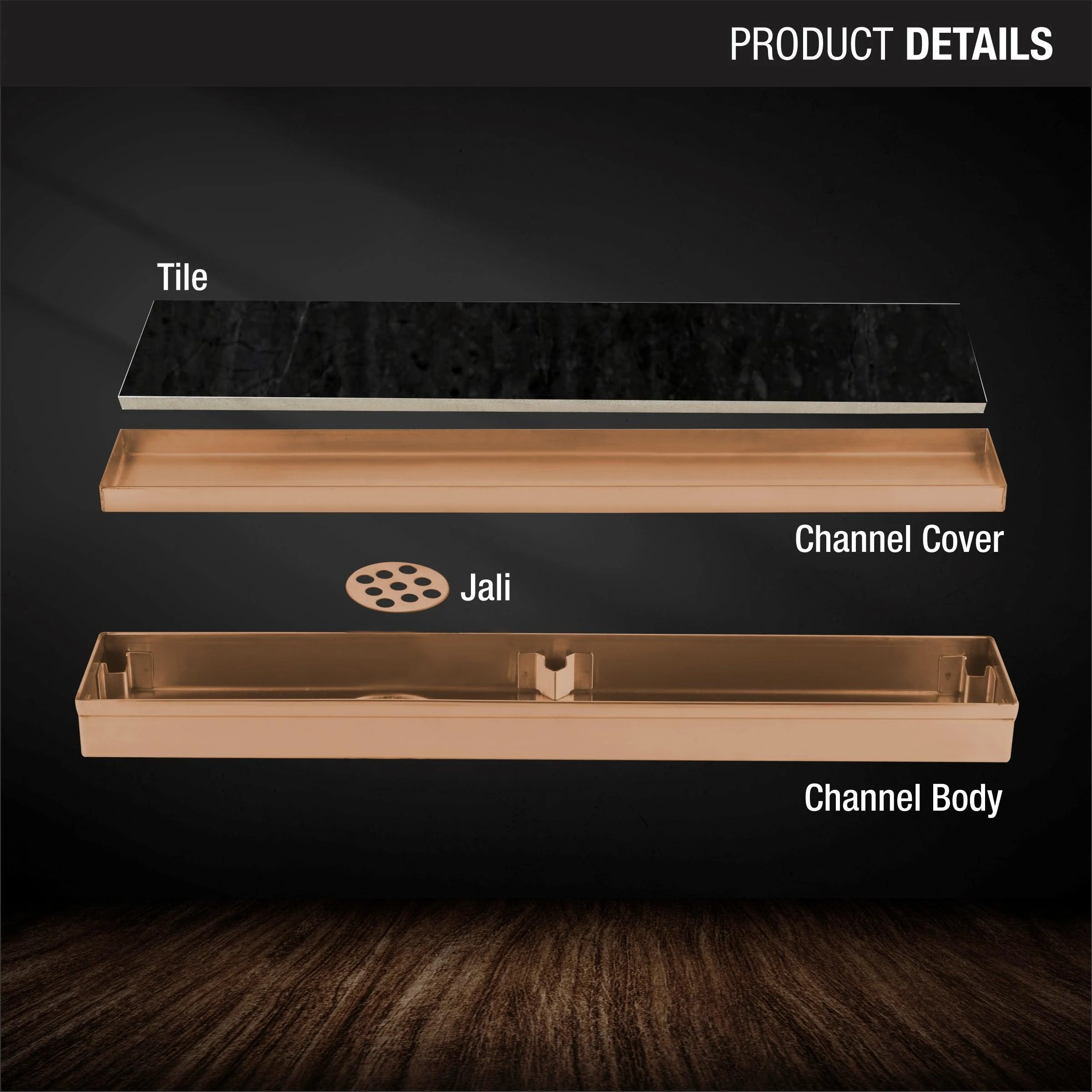 Tile Insert Shower Drain Channel - Yellow Gold (32 x 2 Inches) - LIPKA - Image 3