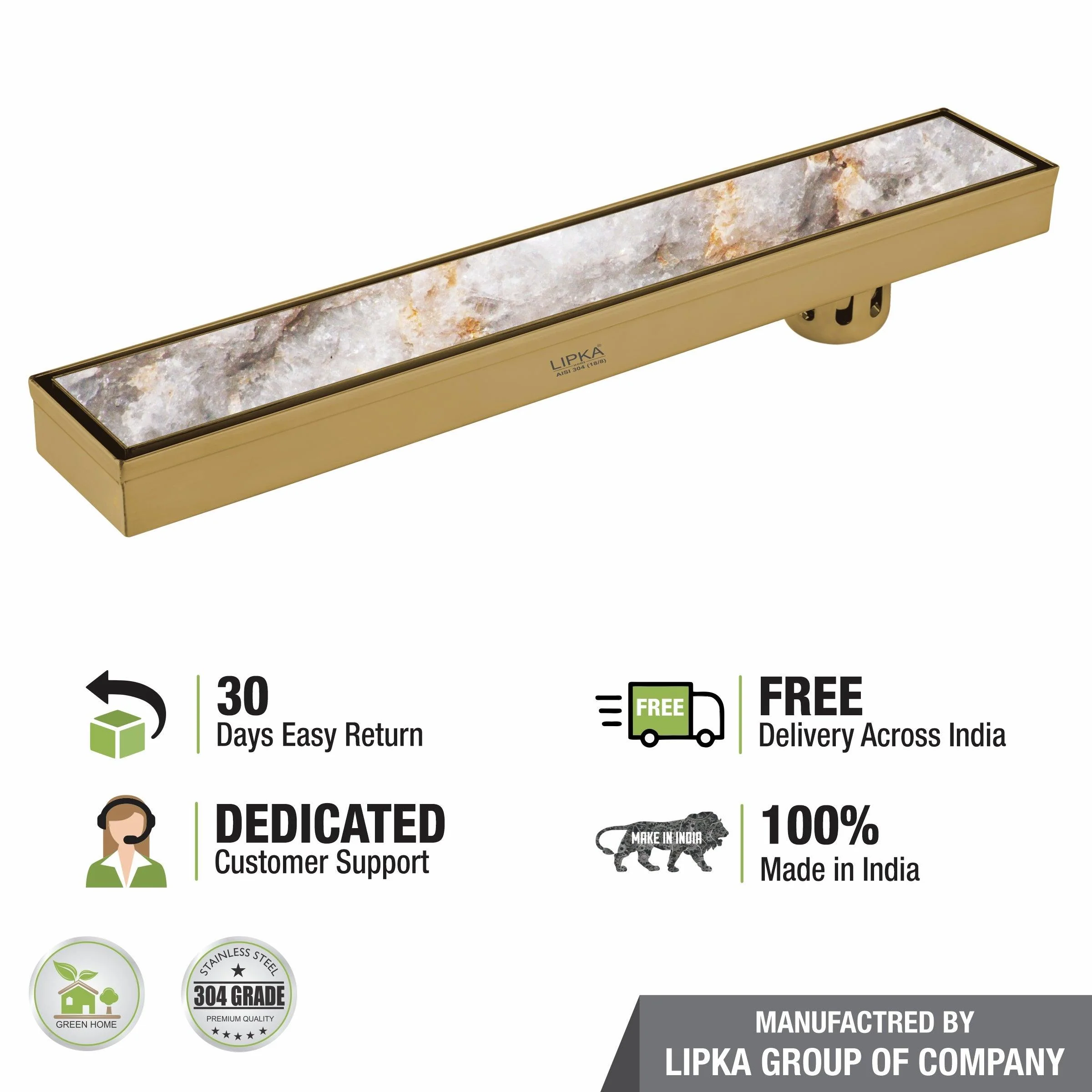 Tile Insert Shower Drain Channel - Yellow Gold (32 x 3 Inches) - LIPKA - Image 6