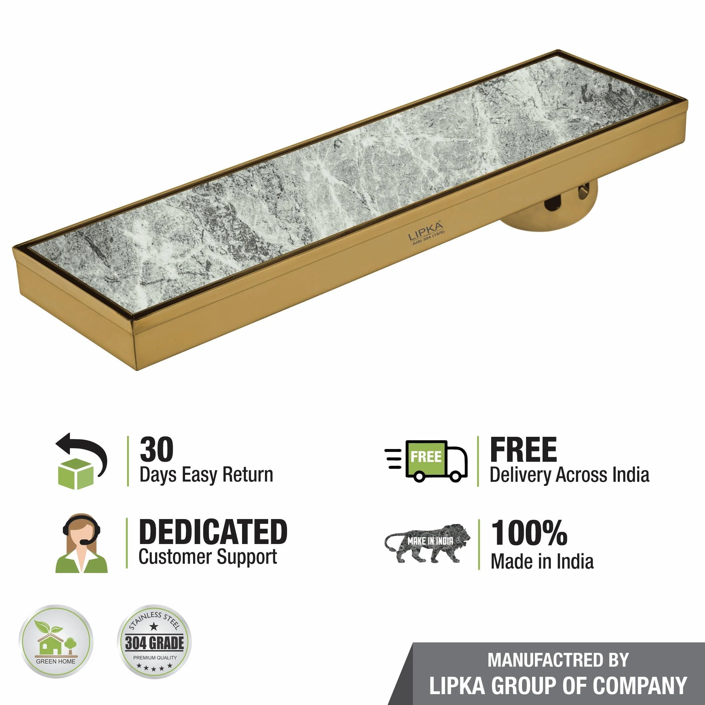 Tile Insert Shower Drain Channel - Yellow Gold (32 x 5 Inches) - LIPKA - Image 4