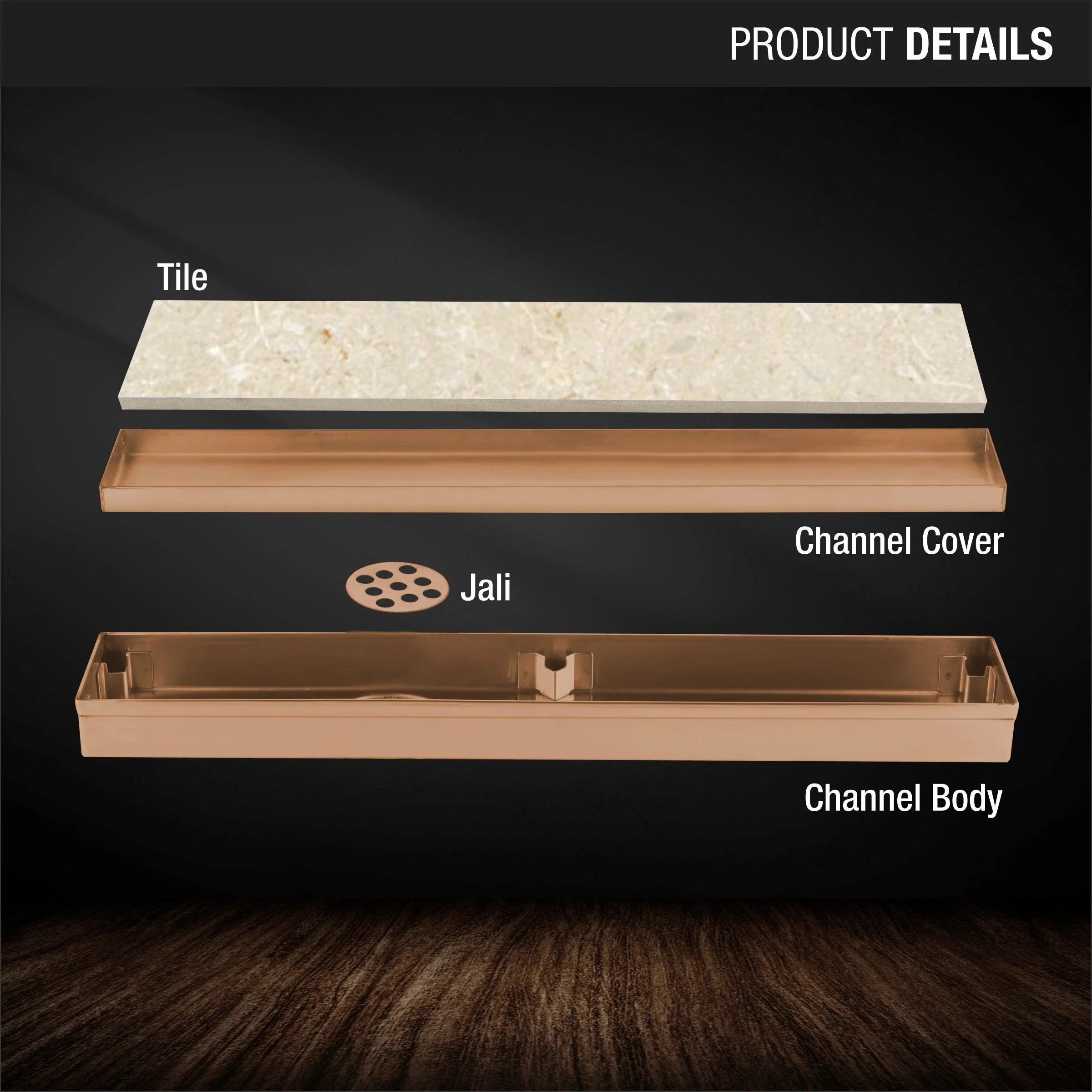 Tile Insert Shower Drain Channel - Yellow Gold (36 x 2 Inches) - LIPKA - Image 3