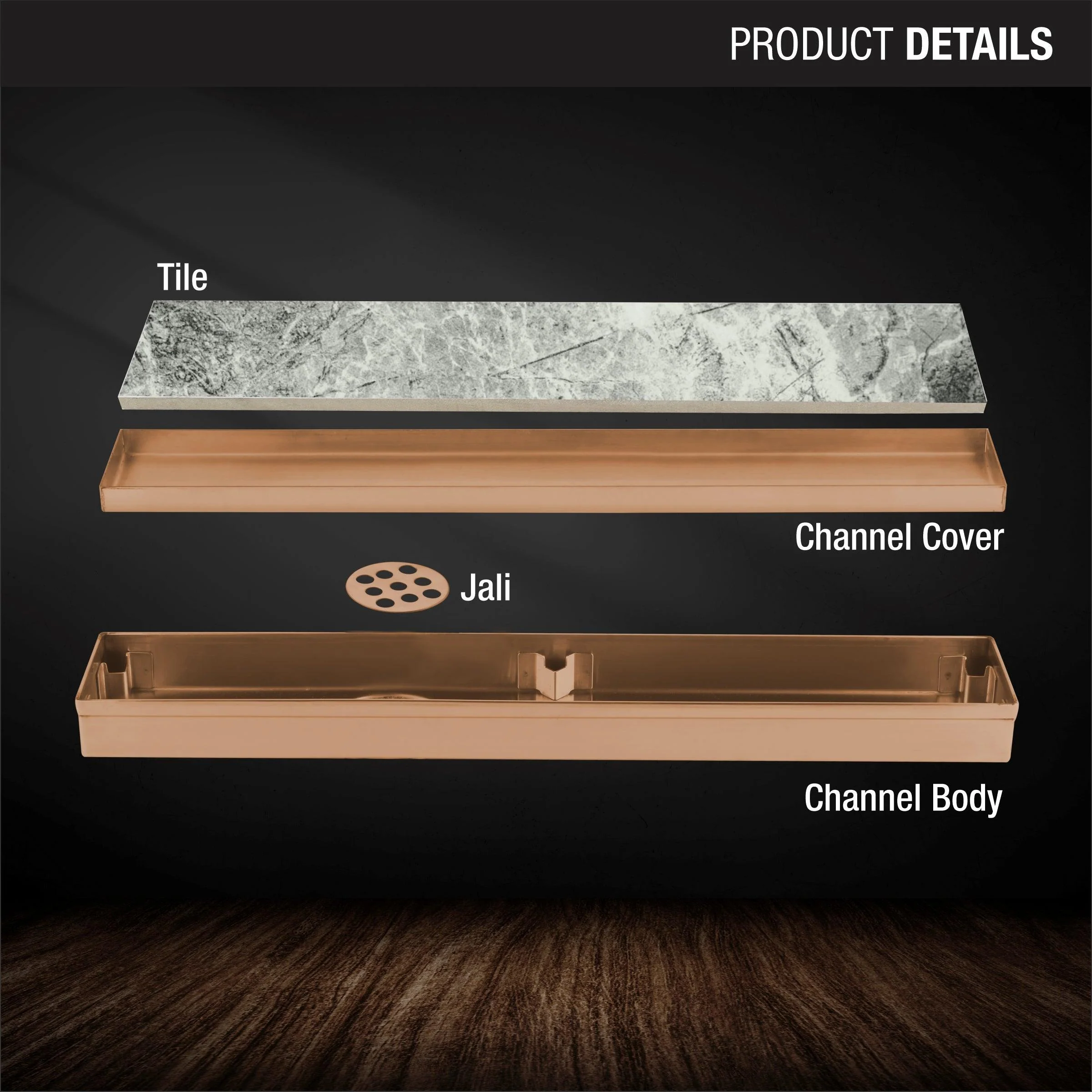 Tile Insert Shower Drain Channel - Yellow Gold (40 x 2 Inches) - LIPKA - Image 3