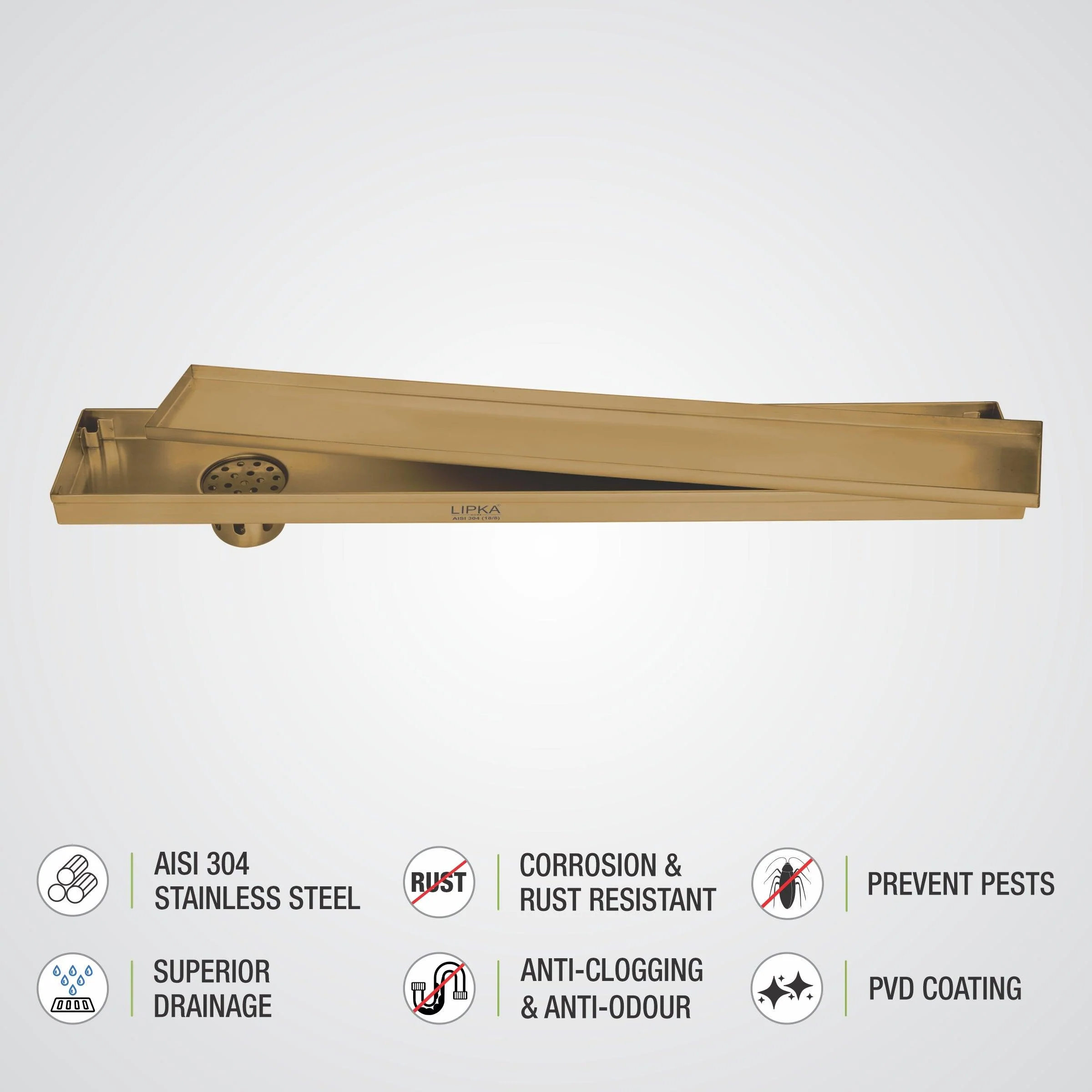 Tile Insert Shower Drain Channel - Yellow Gold (48 x 4 Inches) - LIPKA - Image 4