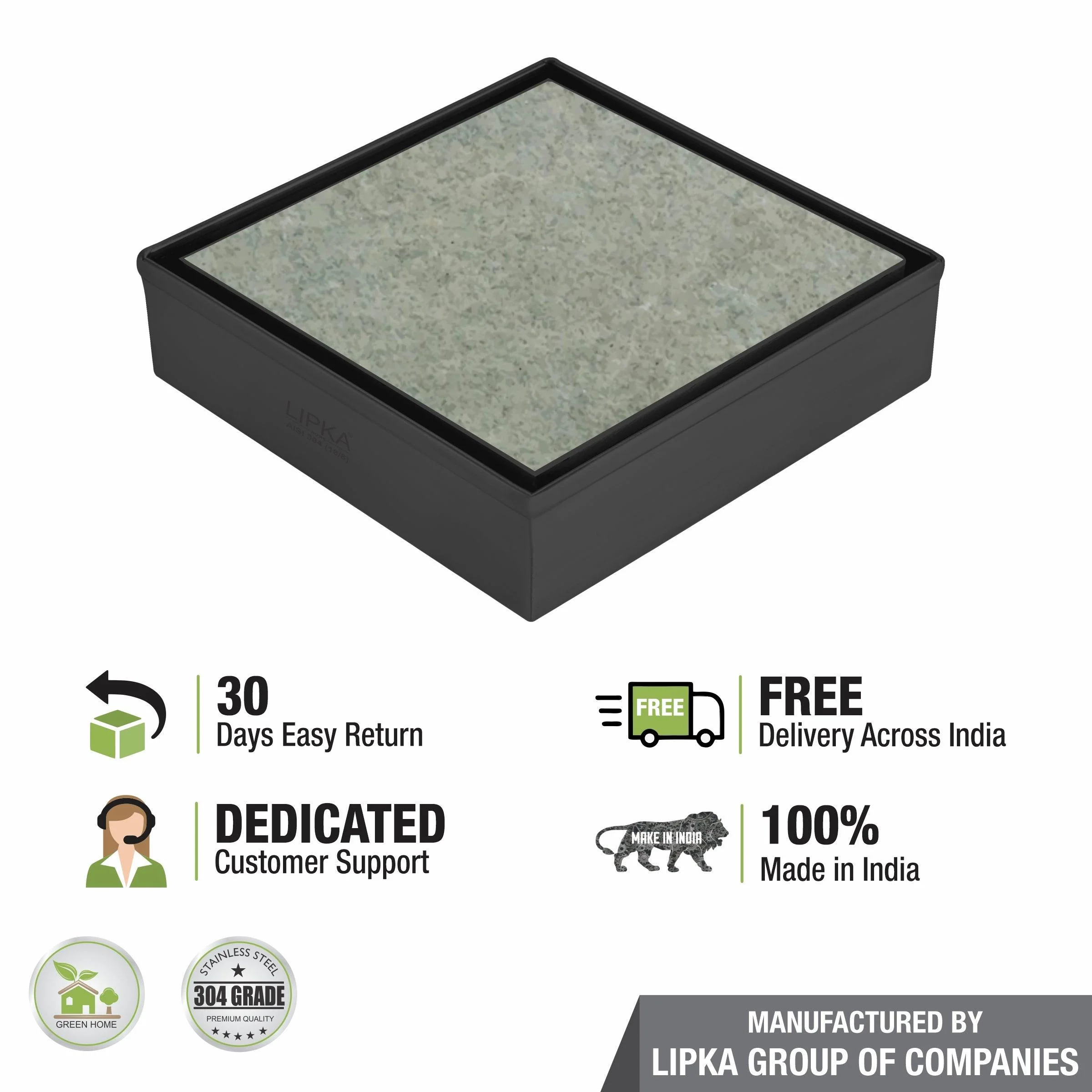 Tile Insert Square Floor Drain - Black (5 x 5 Inches) - LIPKA - Image 5