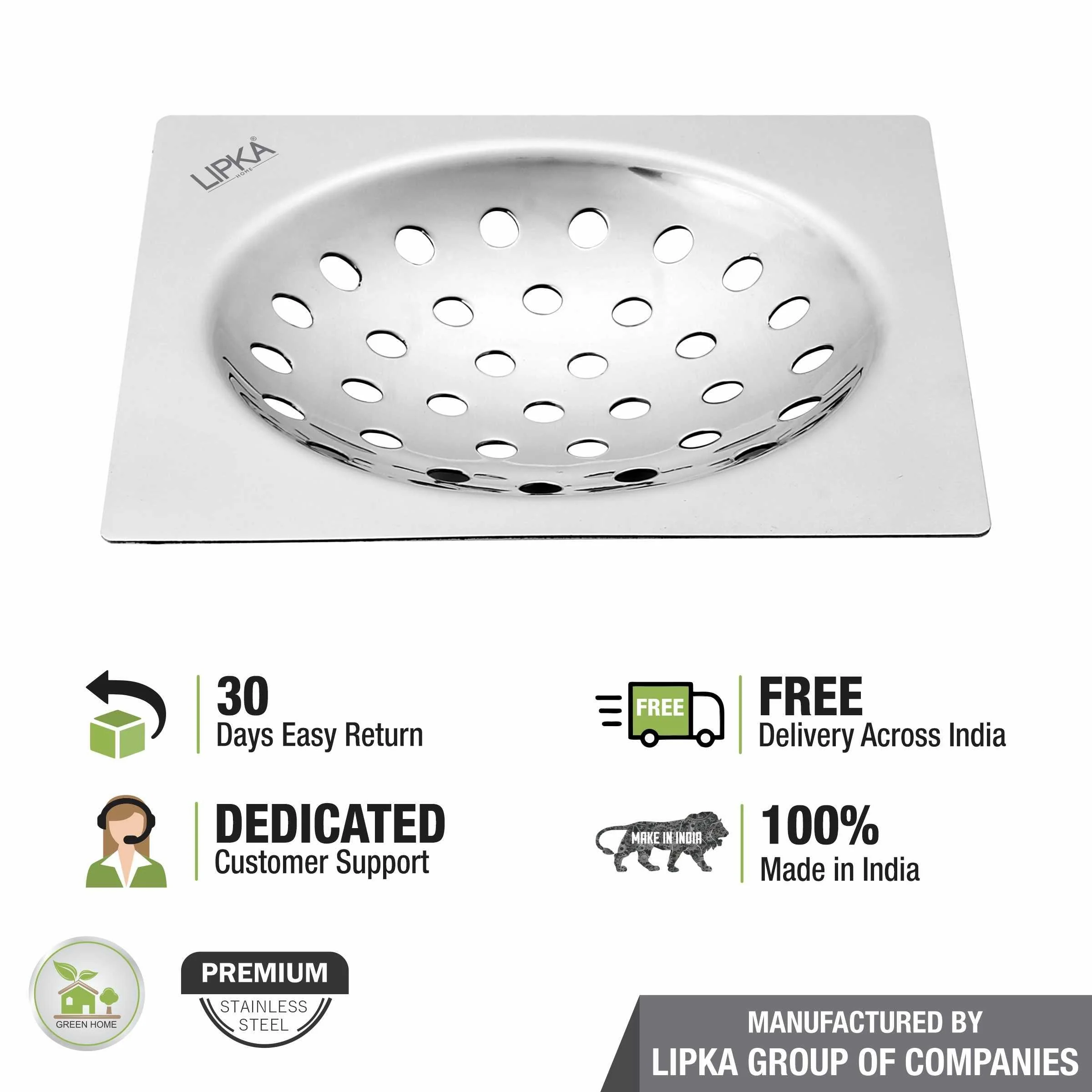 UNO Square Flat Cut Floor Drain (5 x 5 Inches) - LIPKA - Image 5