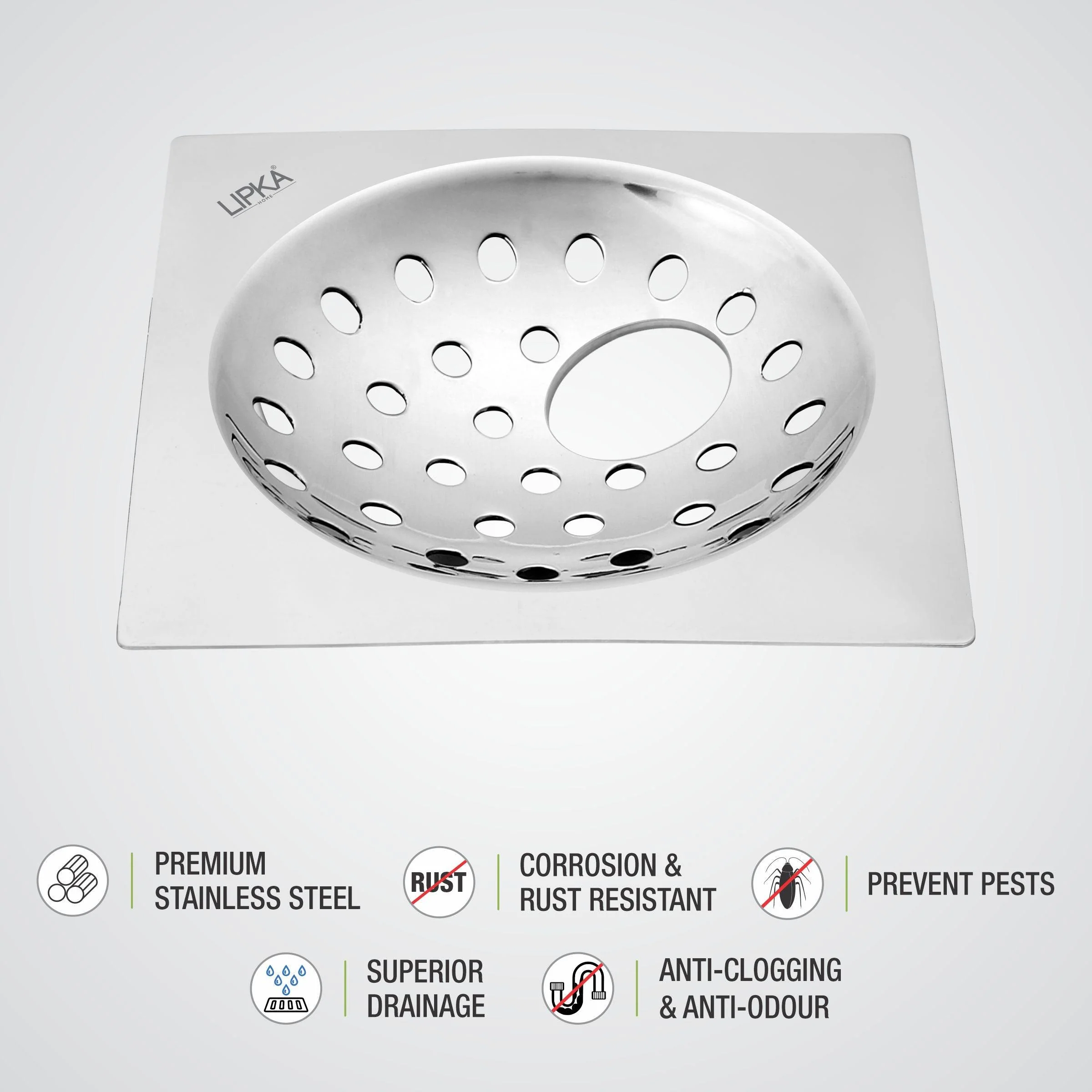 UNO Square Flat Cut Floor Drain (5 x 5 Inches) with Hole - LIPKA - Image 3