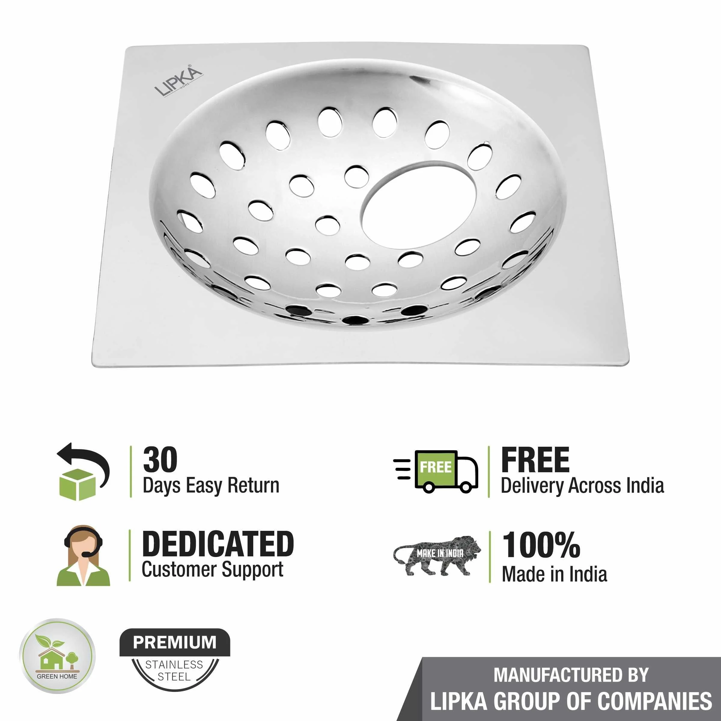 UNO Square Flat Cut Floor Drain (5 x 5 Inches) with Hole - LIPKA - Image 5