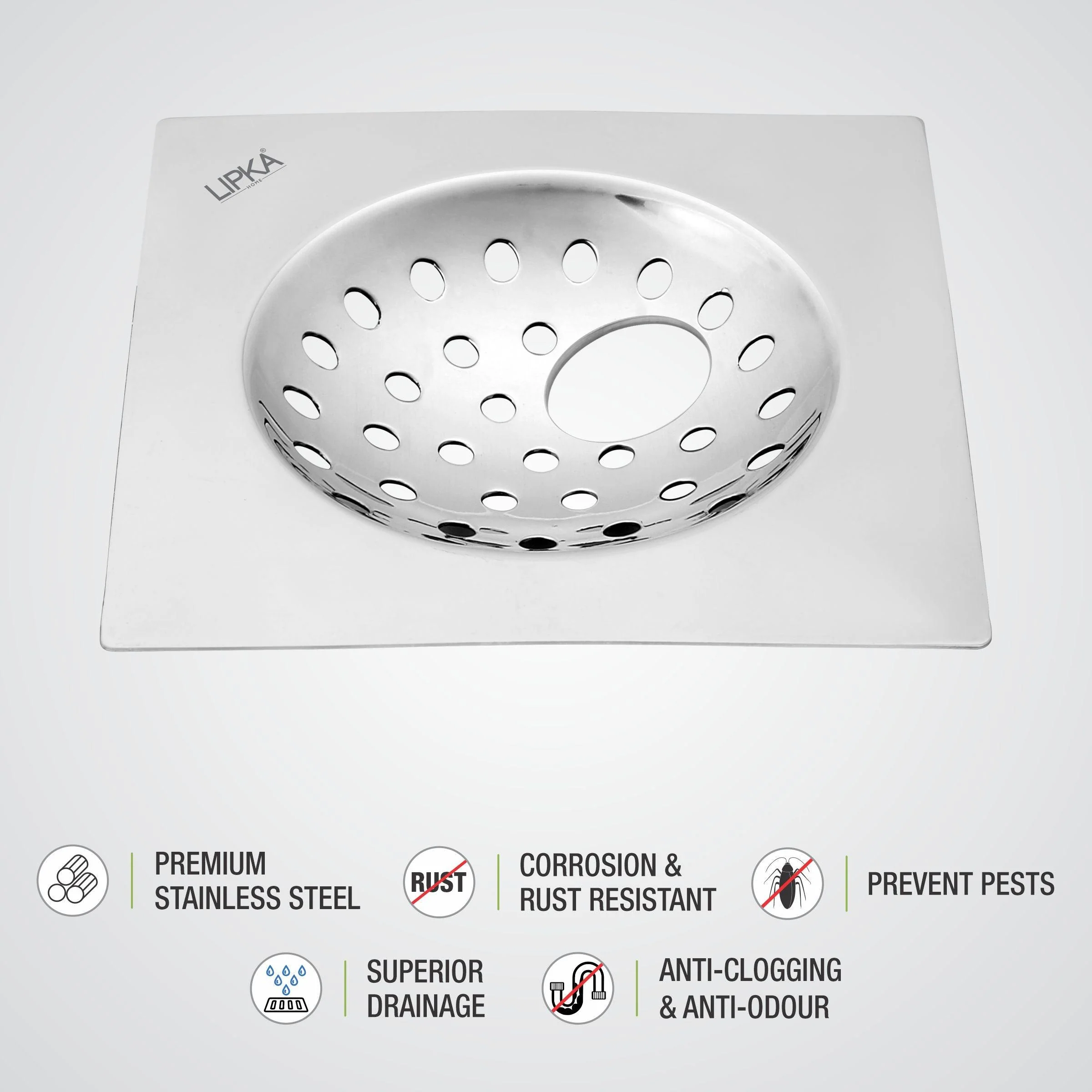 UNO Square Flat Cut Floor Drain (6 x 6 Inches) with Hole - LIPKA - Image 3