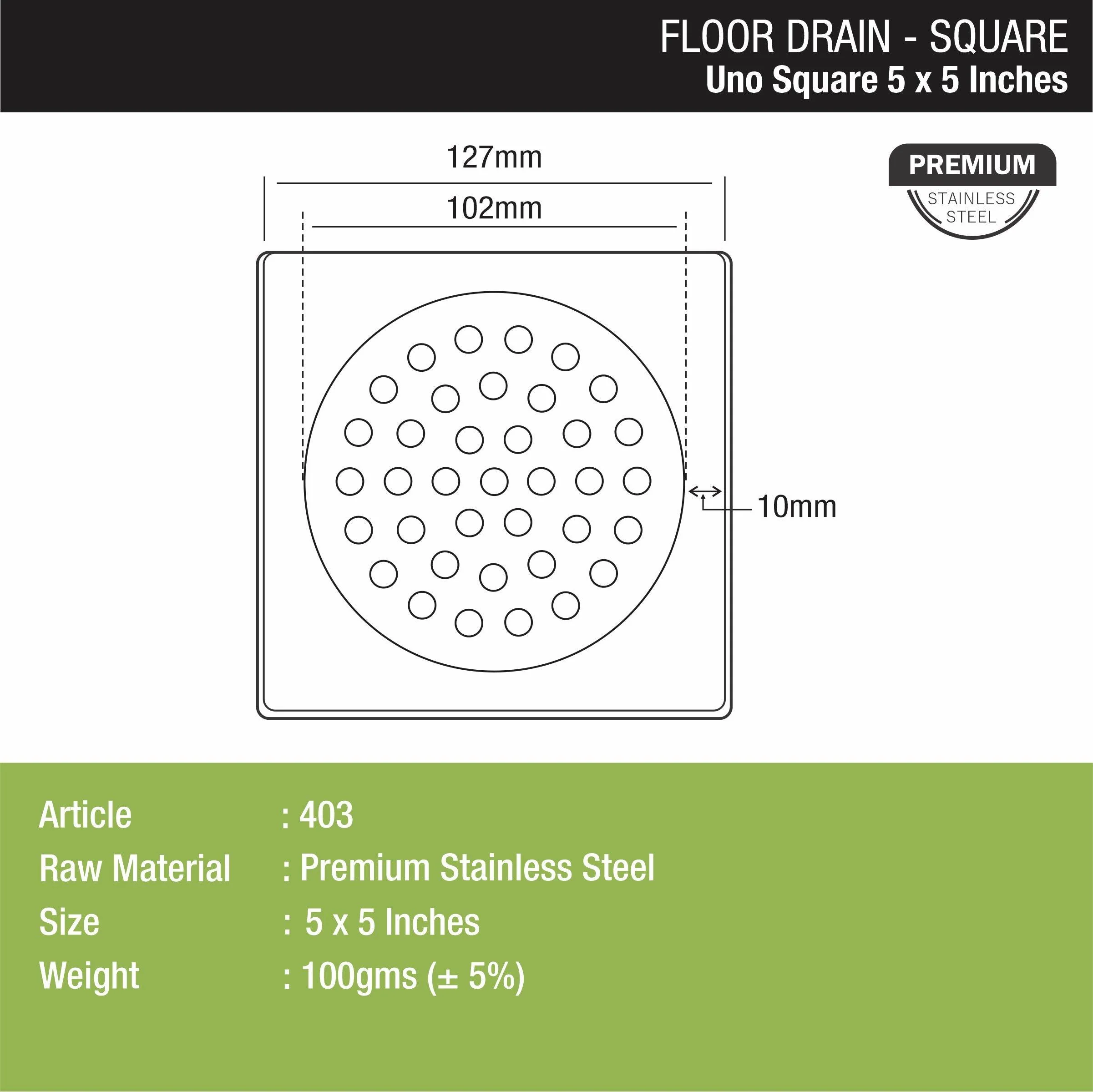 UNO Square Floor Drain (5 x 5 Inches) - LIPKA - Image 2