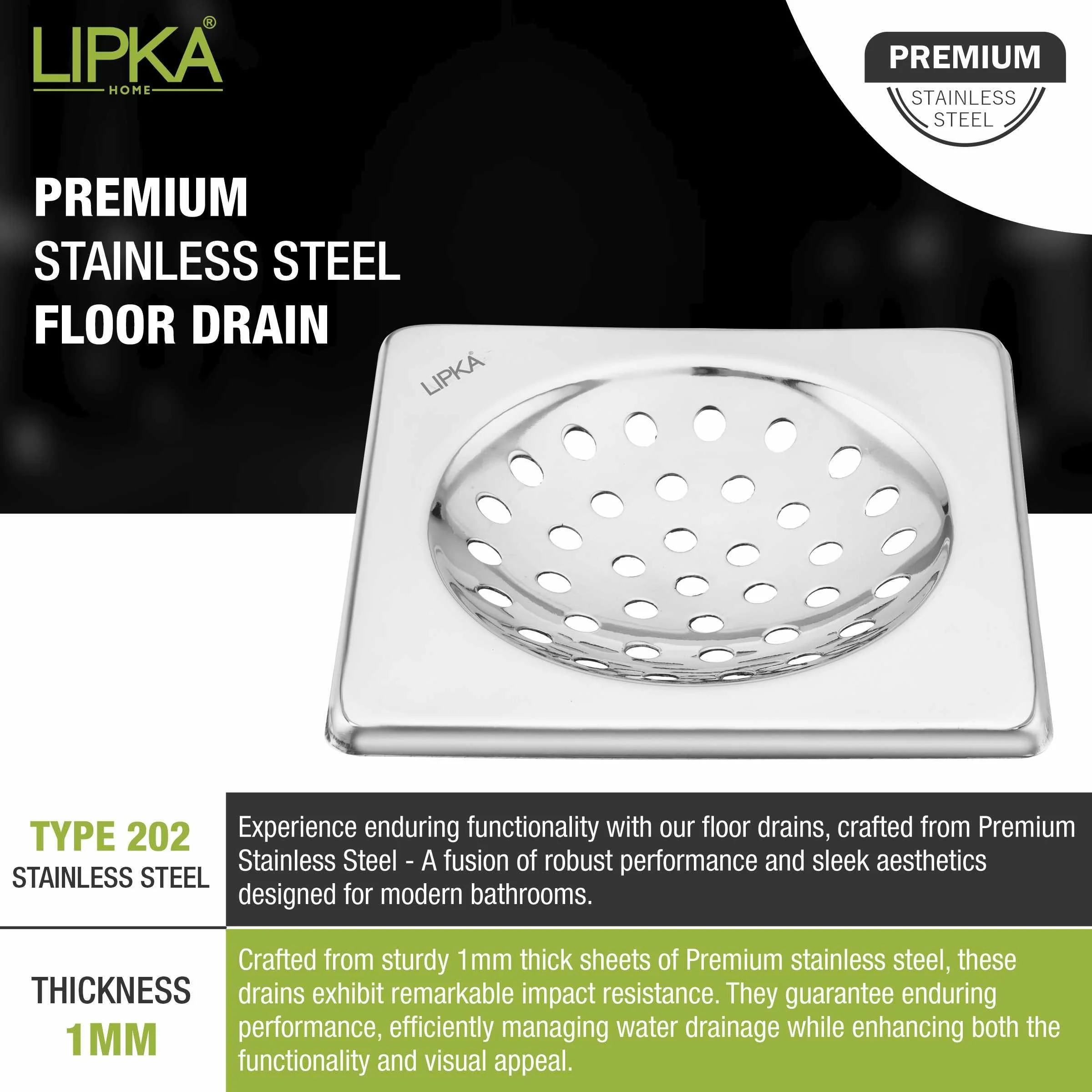 UNO Square Floor Drain (5 x 5 Inches) - LIPKA - Image 4