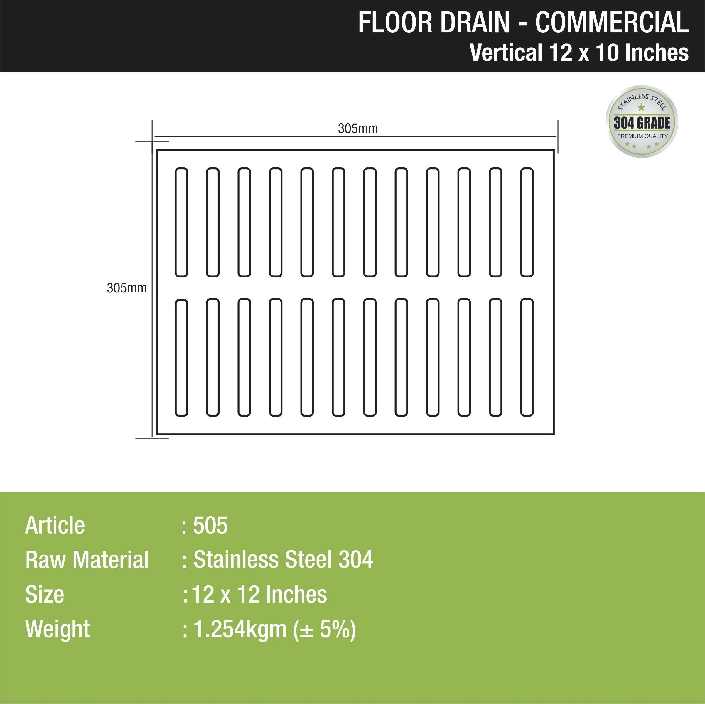 Vertical Commercial 304-Grade Floor Drain (12 x 12 Inches) - LIPKA - Image 2