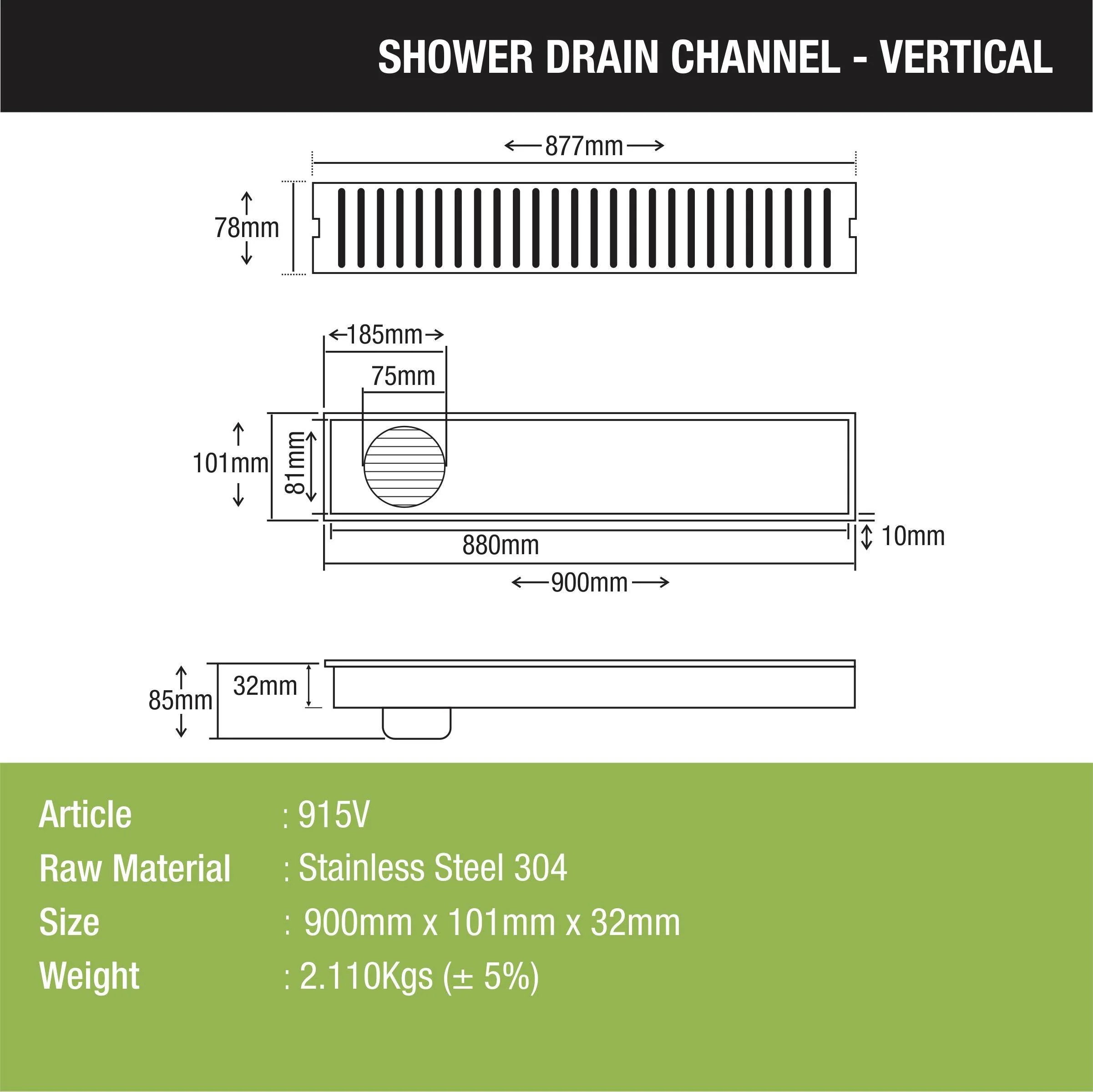 Vertical Shower Drain Channel (36 x 4 Inches) - LIPKA - Image 2