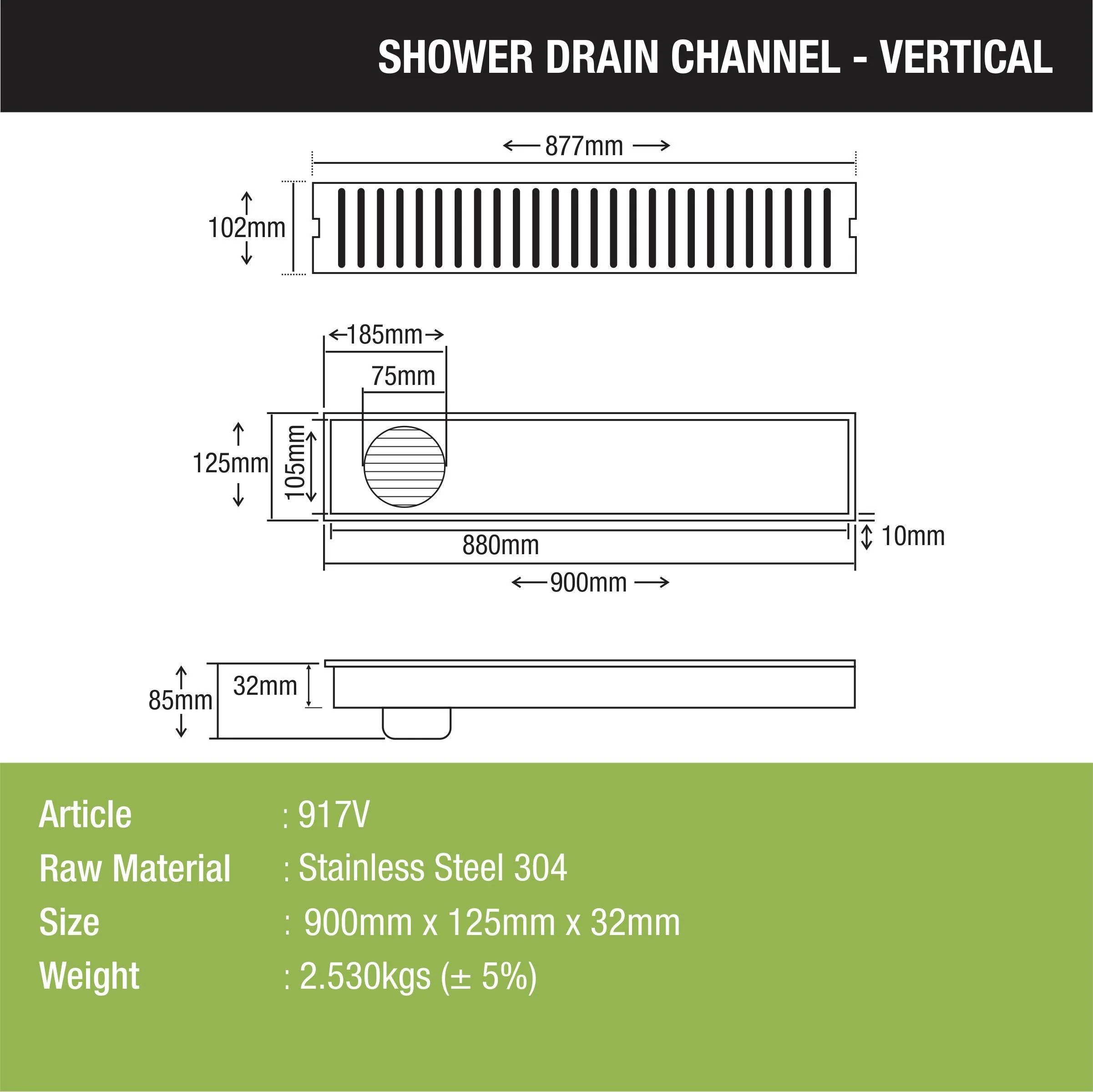 Vertical Shower Drain Channel (36 x 5 Inches) - LIPKA - Image 2