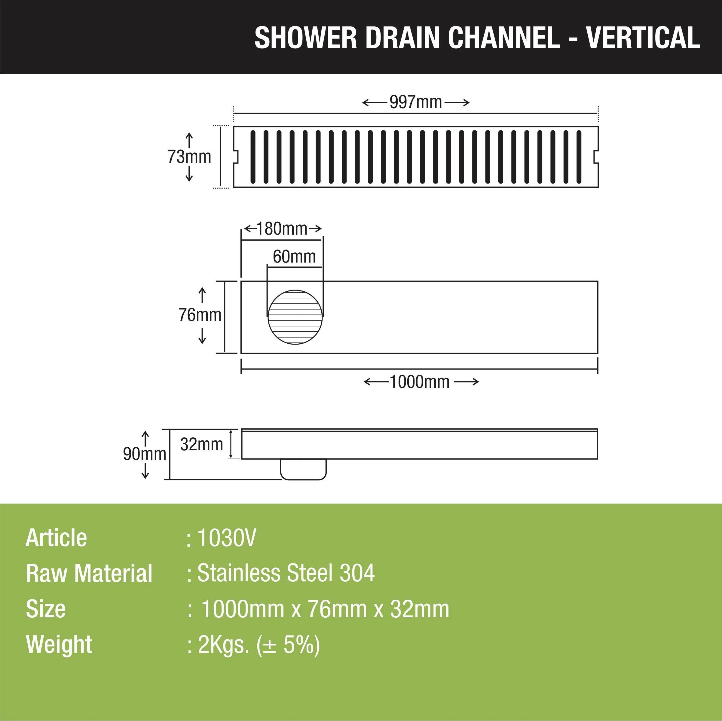 Vertical Shower Drain Channel (40 x 3 Inches) - LIPKA - Image 2