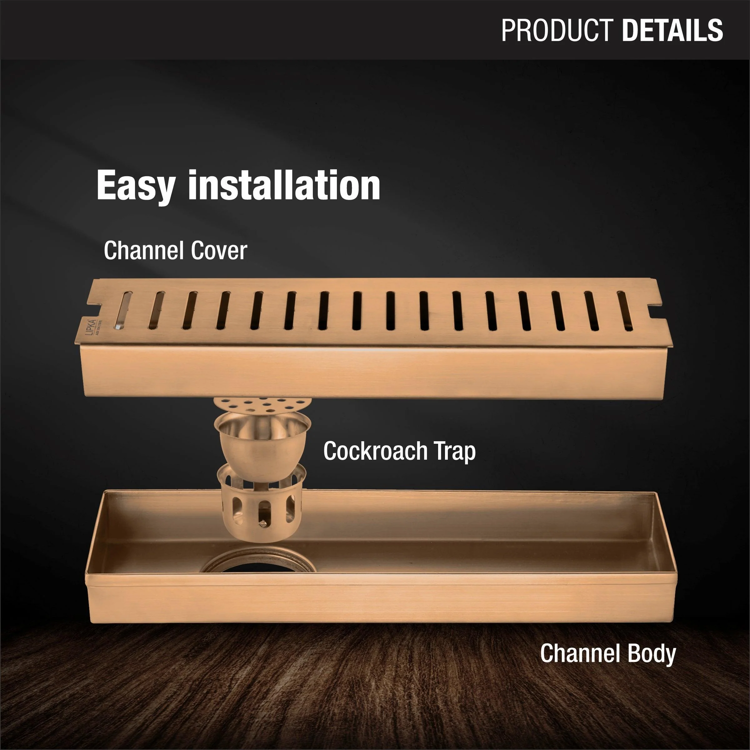 Vertical Shower Drain Channel - Antique Copper  (12 x 3 Inches) - LIPKA - Image 3
