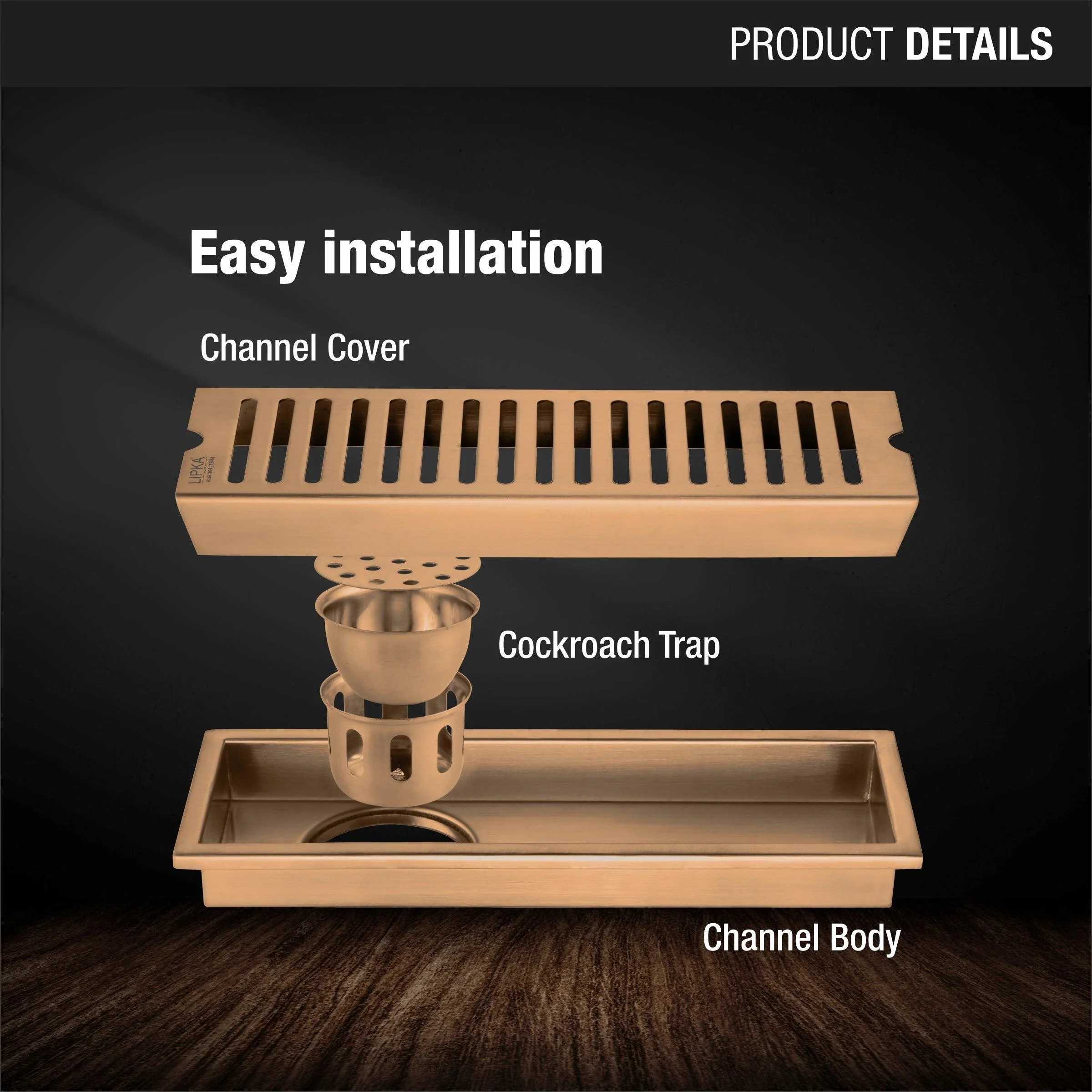 Vertical Shower Drain Channel - Antique Copper (12 x 4 Inches) - LIPKA - Image 3