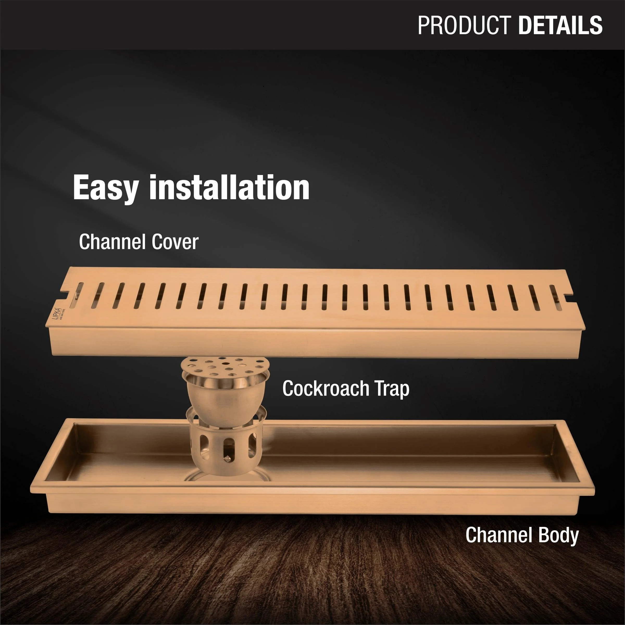 Vertical Shower Drain Channel - Antique Copper (36 x 5 Inches) - LIPKA - Image 3