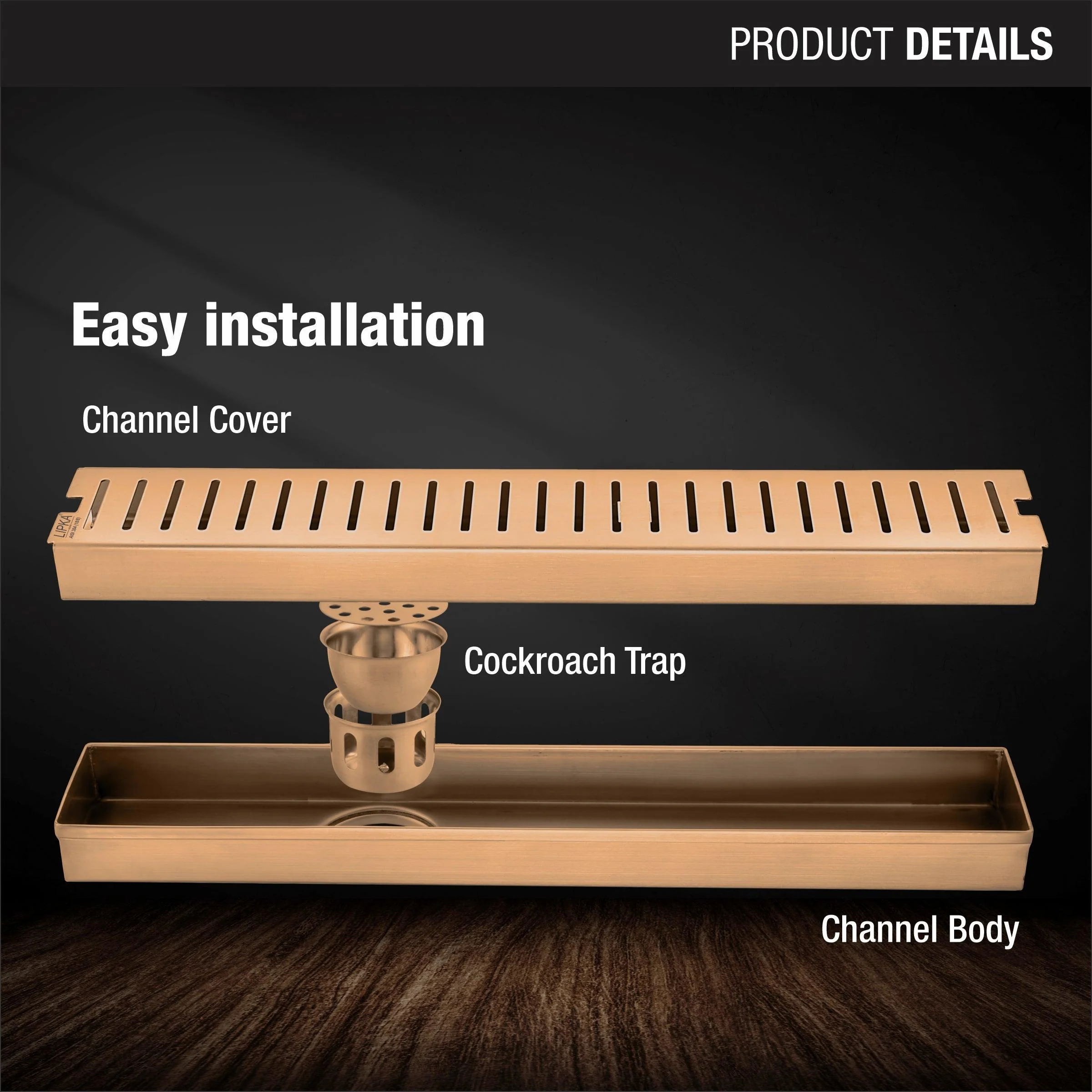 Vertical Shower Drain Channel - Antique Copper (40 x 3 Inches) - LIPKA - Image 3