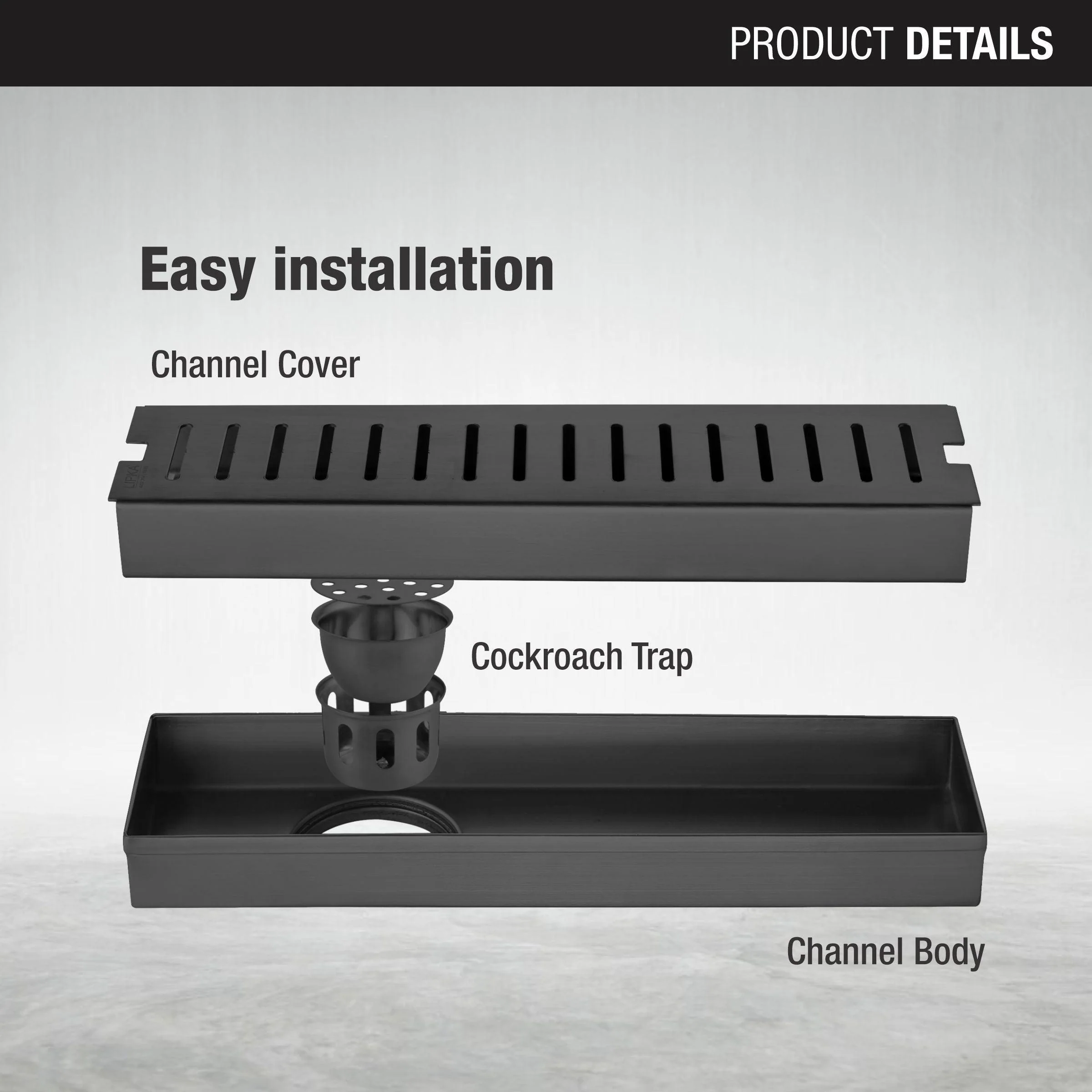 Vertical Shower Drain Channel - Black (18 x 3 Inches) - LIPKA - Image 3