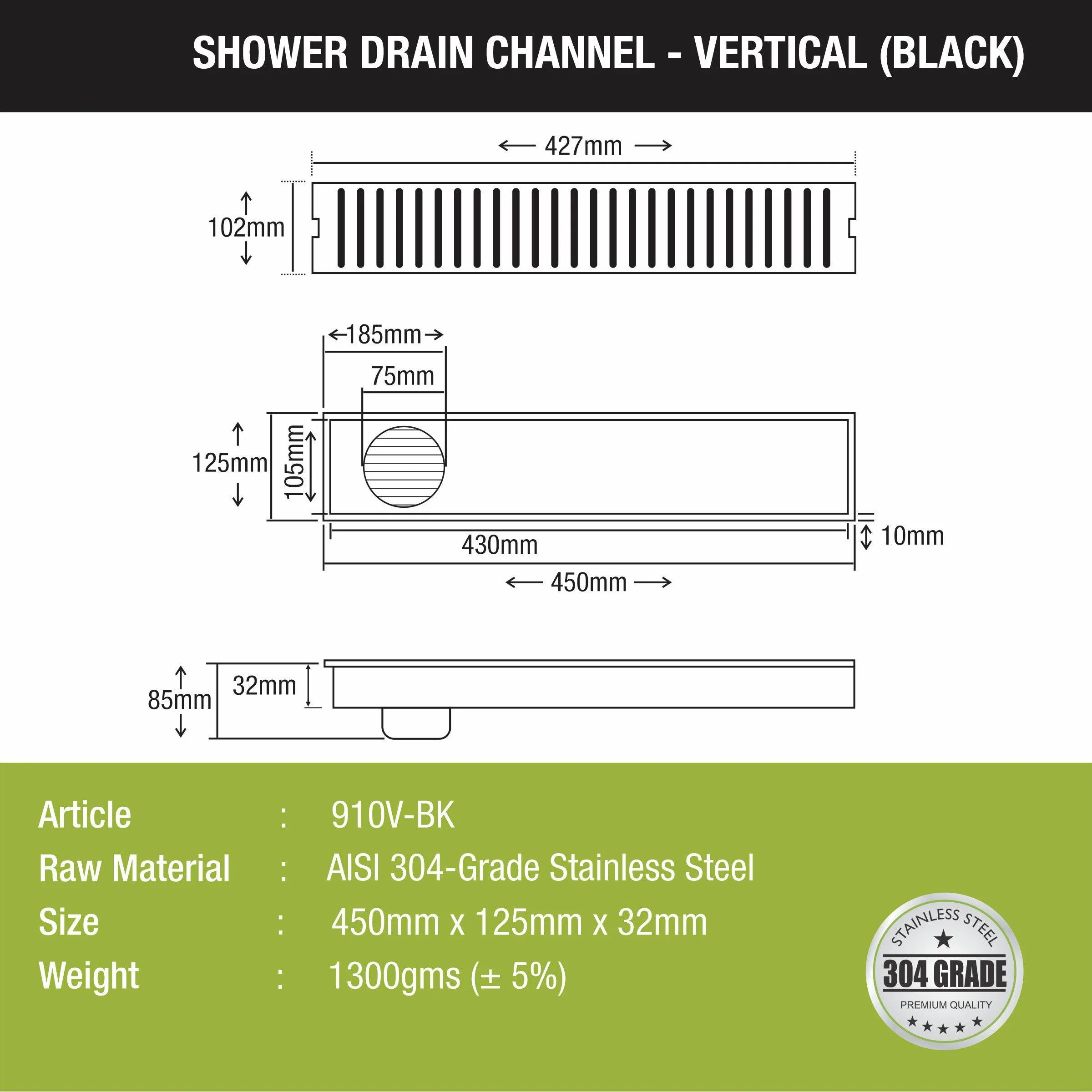 Vertical Shower Drain Channel - Black (18 x 5 Inches) - LIPKA - Image 2
