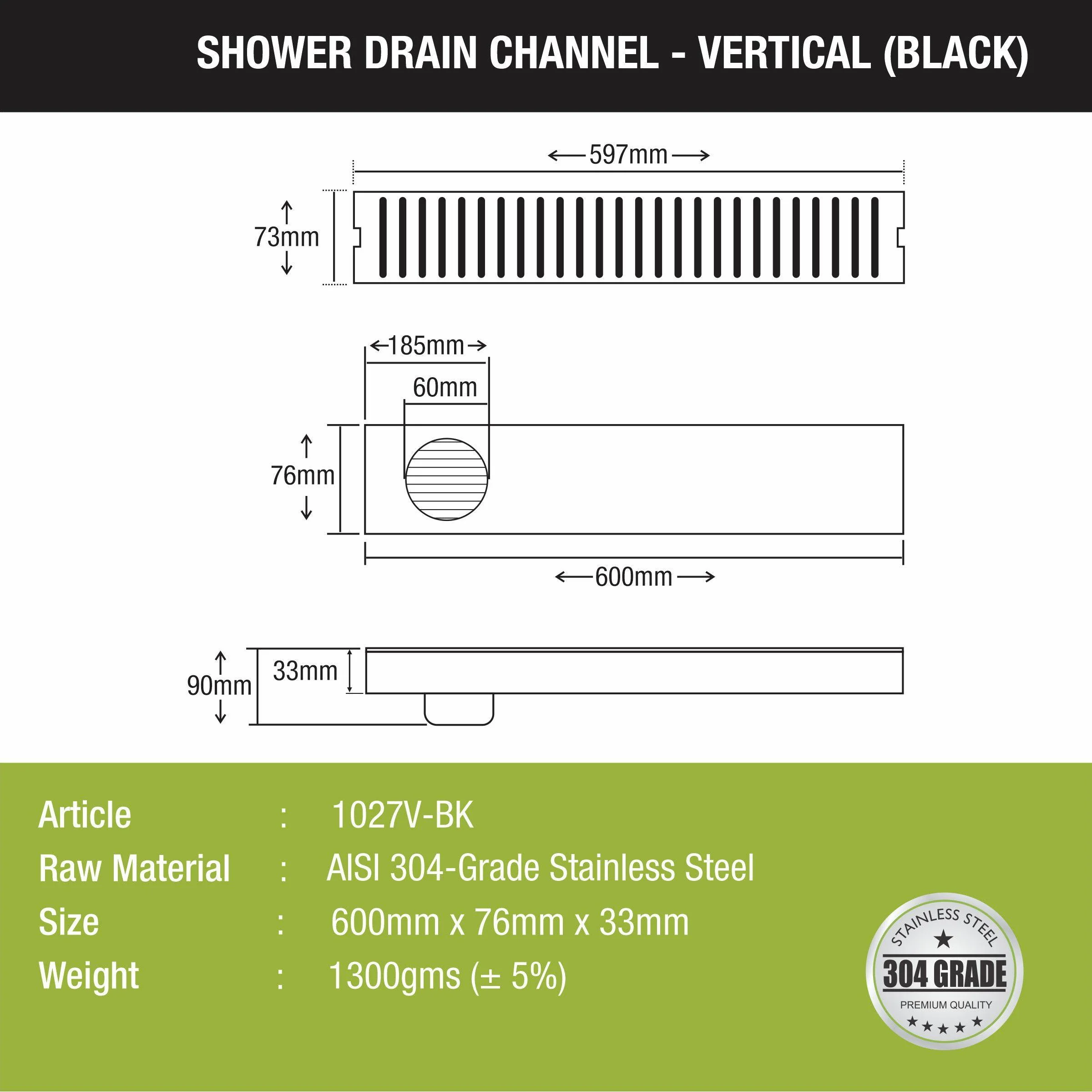 Vertical Shower Drain Channel - Black (24 x 3 Inches) - LIPKA - Image 2