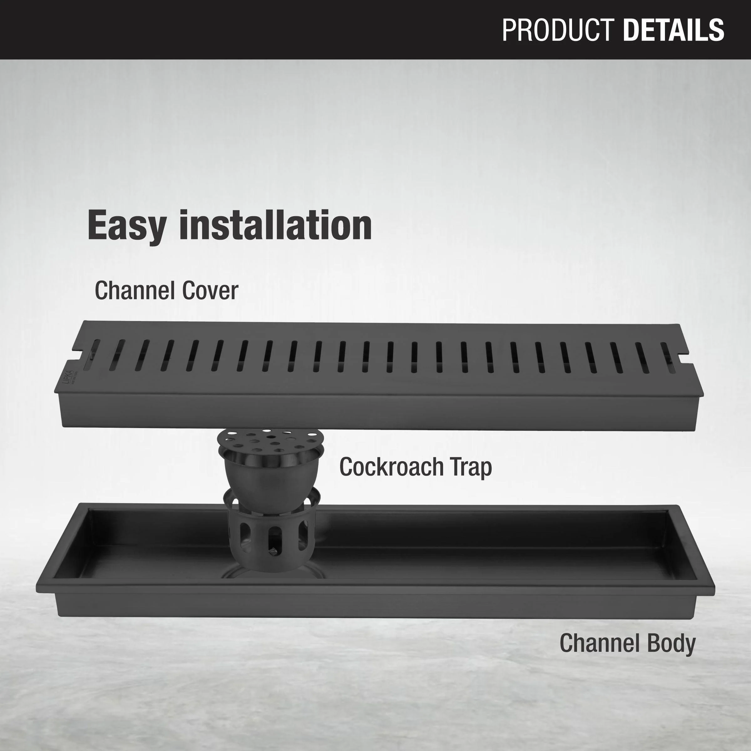 Vertical Shower Drain Channel - Black (36 x 3 Inche) - LIPKA - Image 3