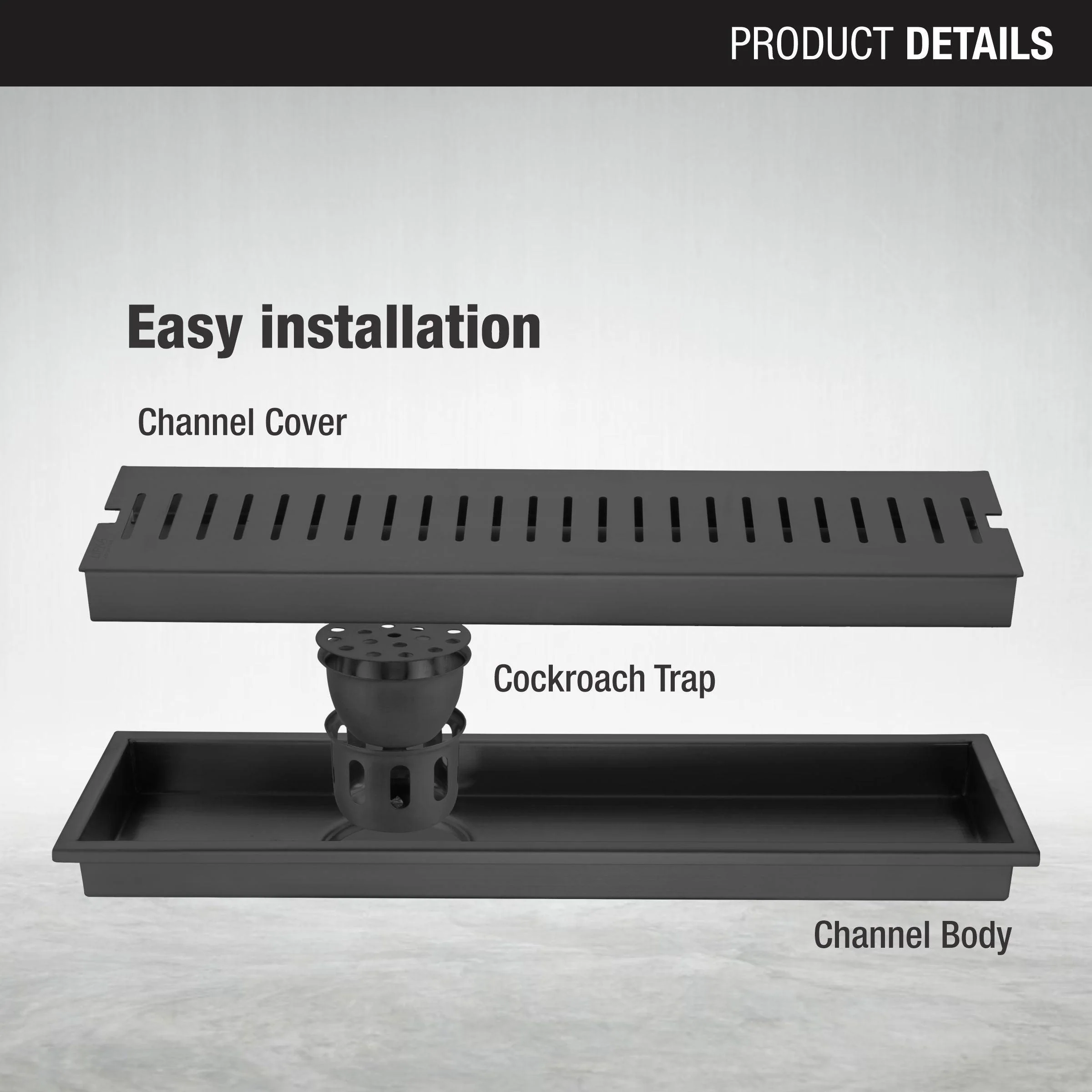 Vertical Shower Drain Channel - Black (40 x 5 Inches) - LIPKA - Image 3