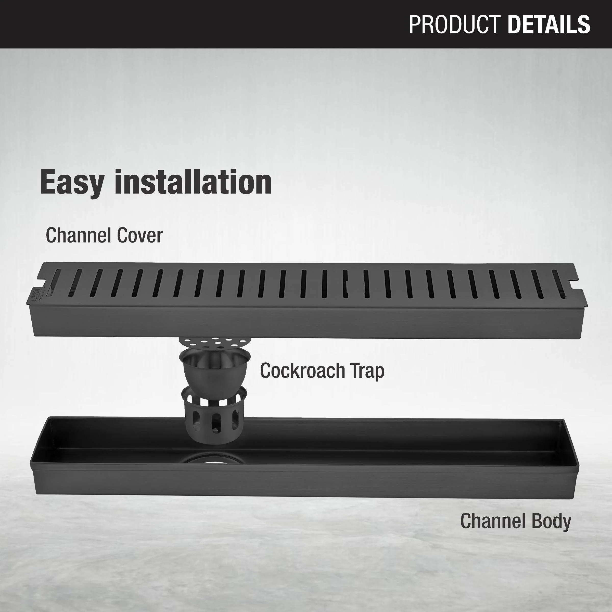 Vertical Shower Drain Channel - Black (48 x 3 Inches) - LIPKA - Image 3