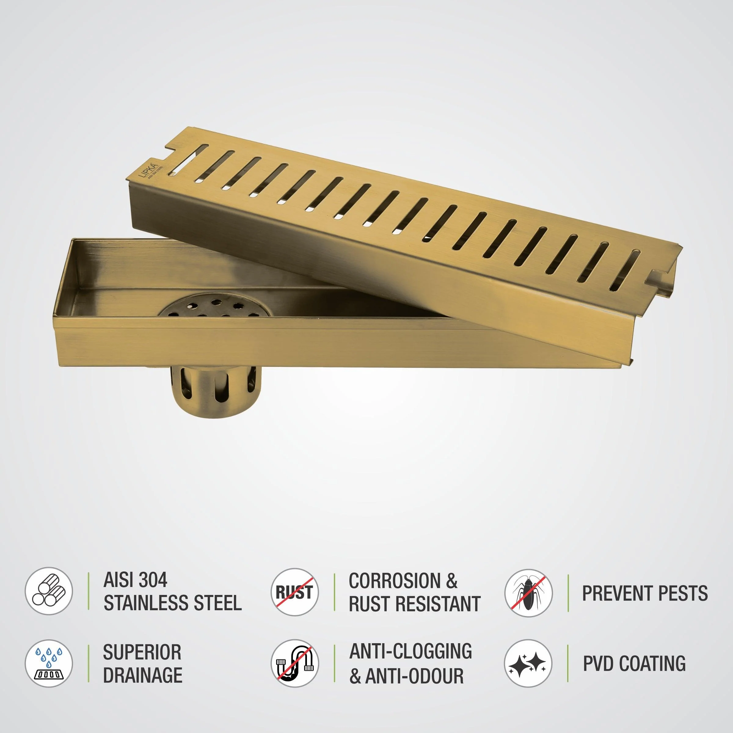 Vertical Shower Drain Channel - Yellow Gold (18 x 3 Inches) - LIPKA - Image 4