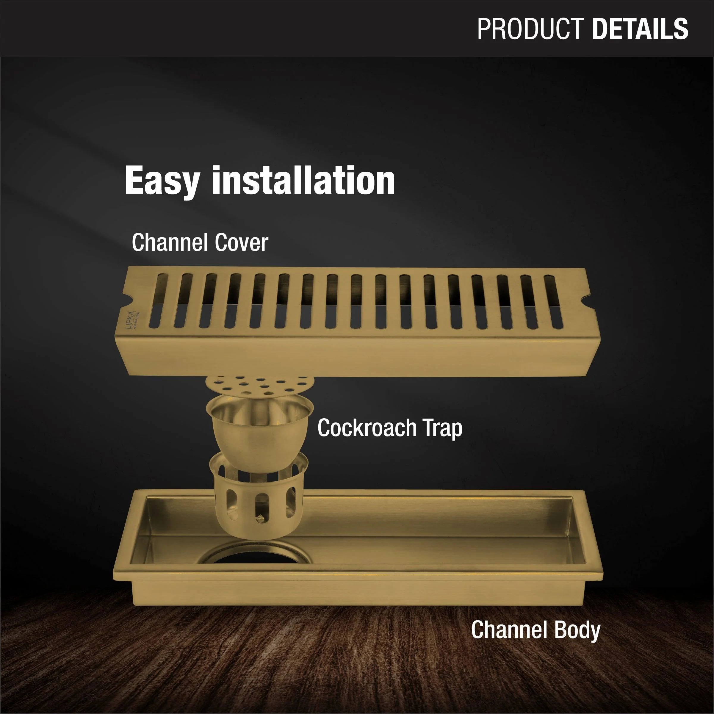 Vertical Shower Drain Channel - Yellow Gold (24 x 4 Inches) - LIPKA - Image 3