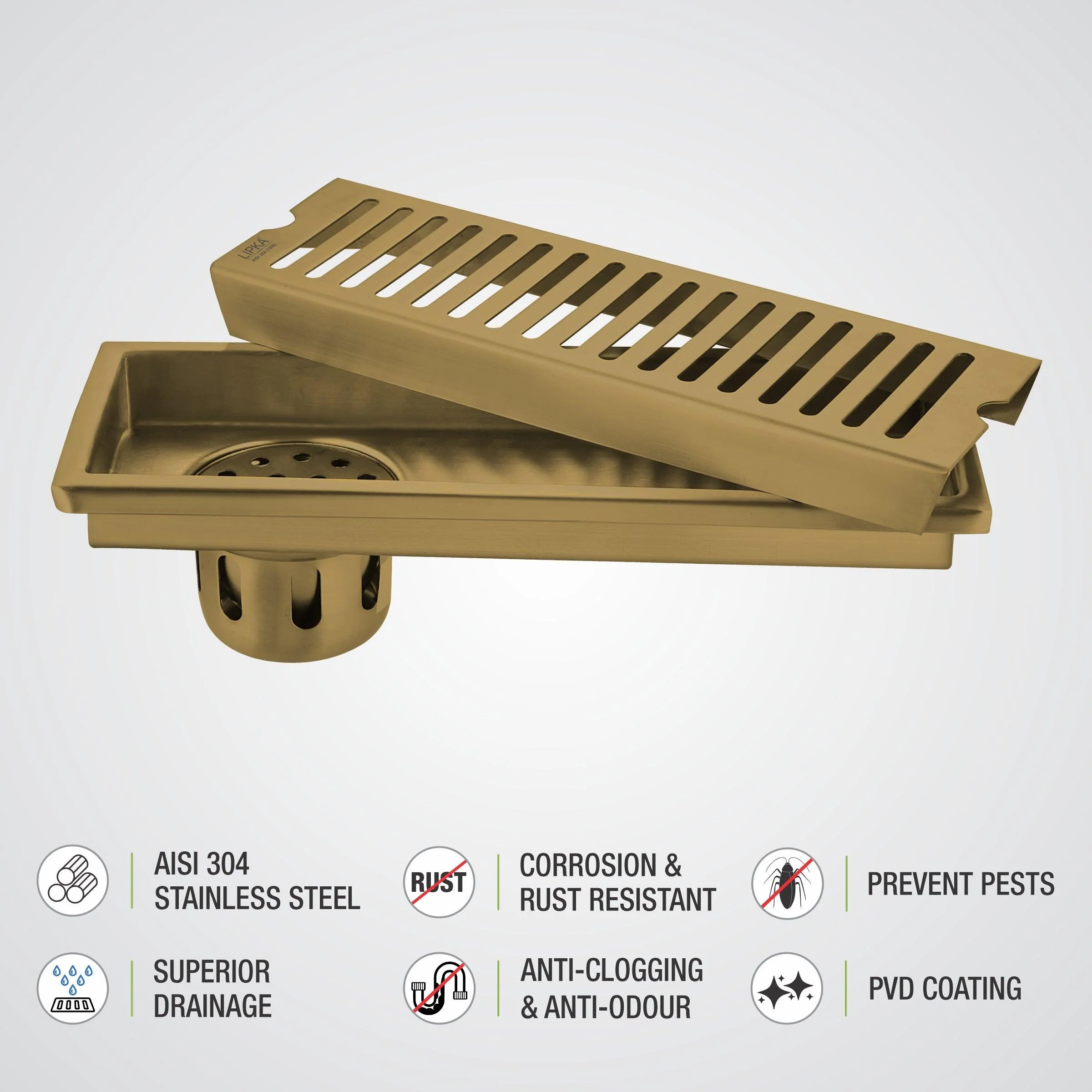 Vertical Shower Drain Channel - Yellow Gold (24 x 5 Inches) - LIPKA - Image 4