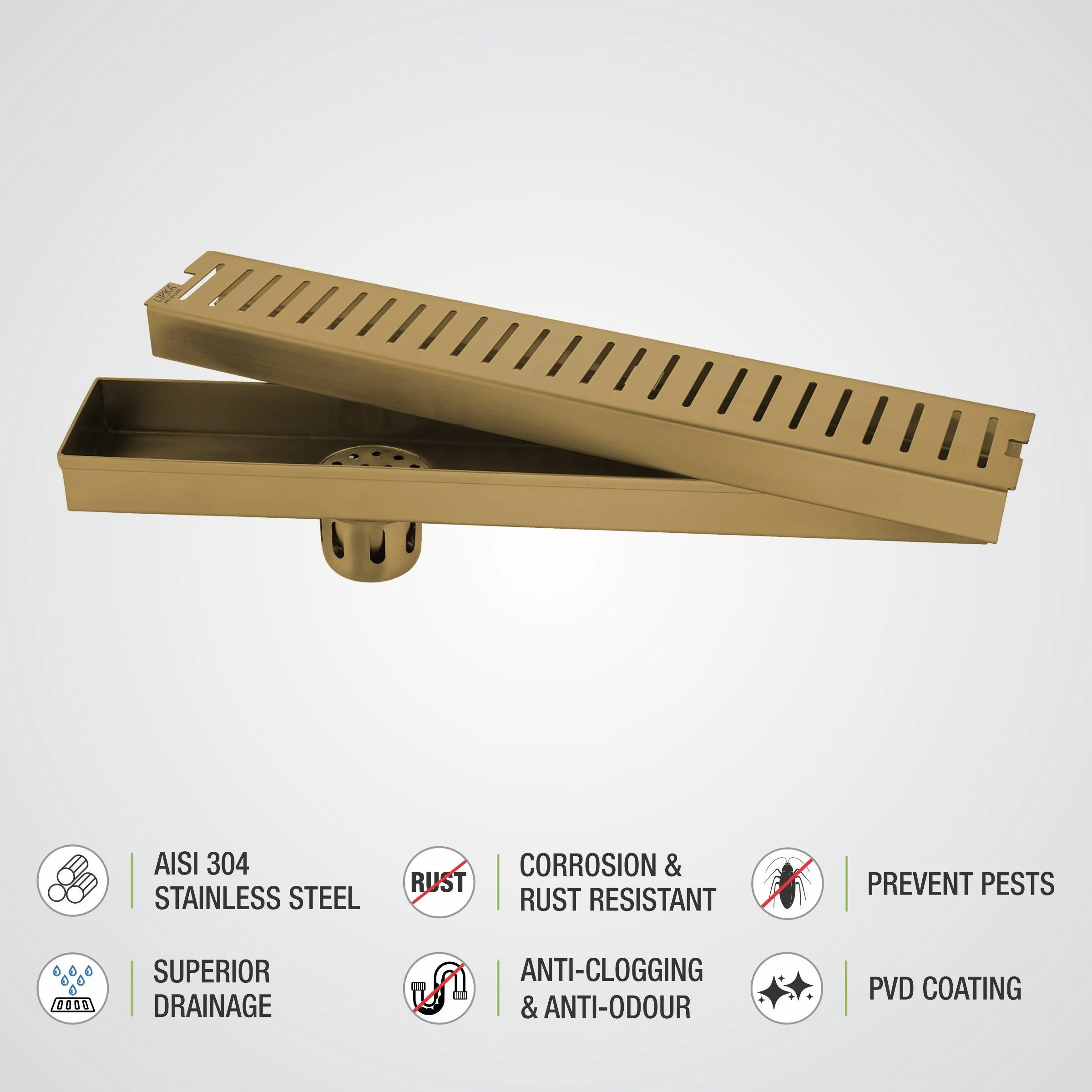 Vertical Shower Drain Channel - Yellow Gold (32 x 3 Inches) - LIPKA - Image 4